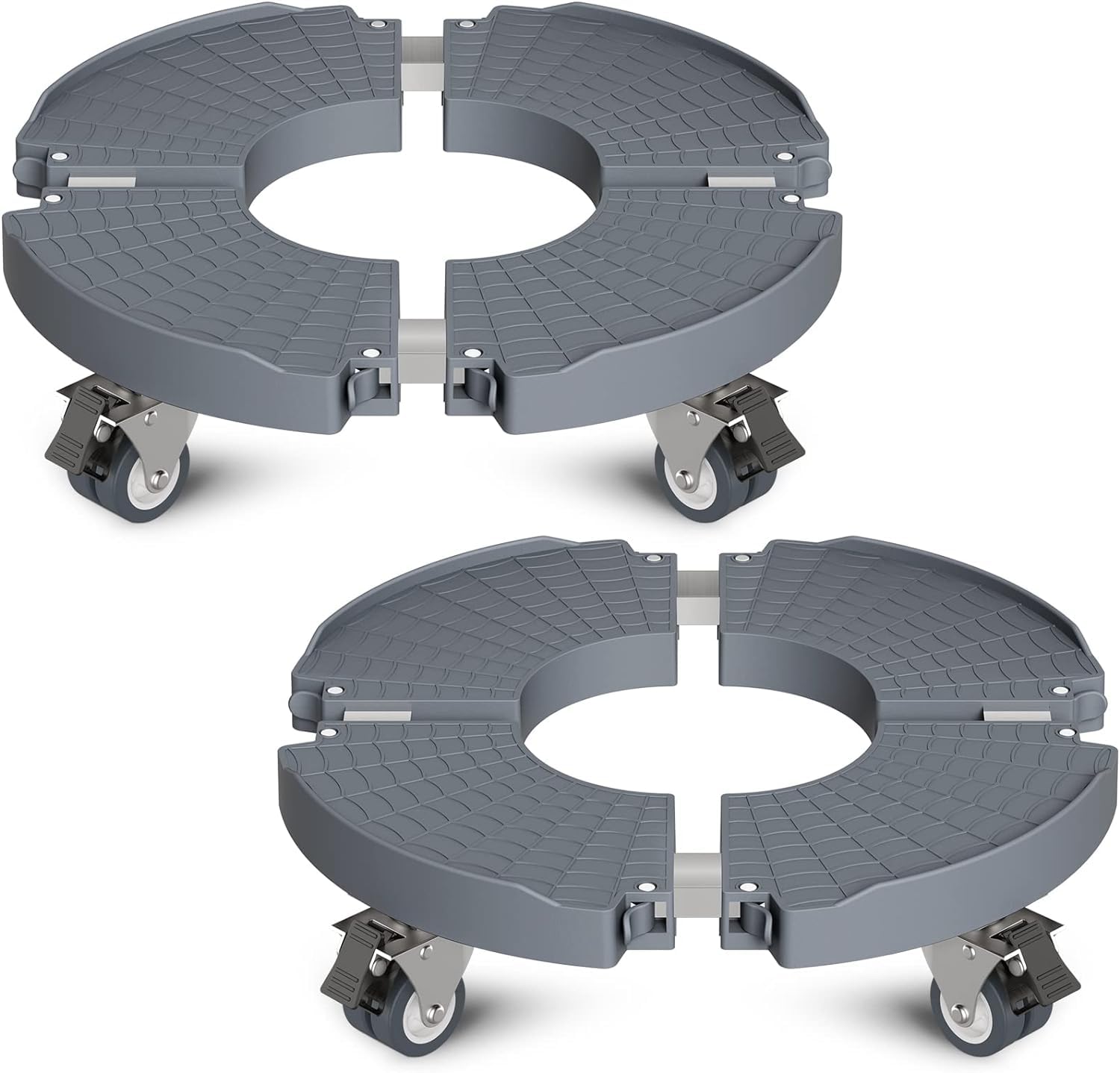 WELDUN Pflanzenroller Ø 40-54 cm, Rollbrett 200KG Tragkraft, Untersetzer Blumentopf mit feststellbaren Lenkrollen, Blumenroller für Außenbereich Innenbereich, 2 Pack, Grau
