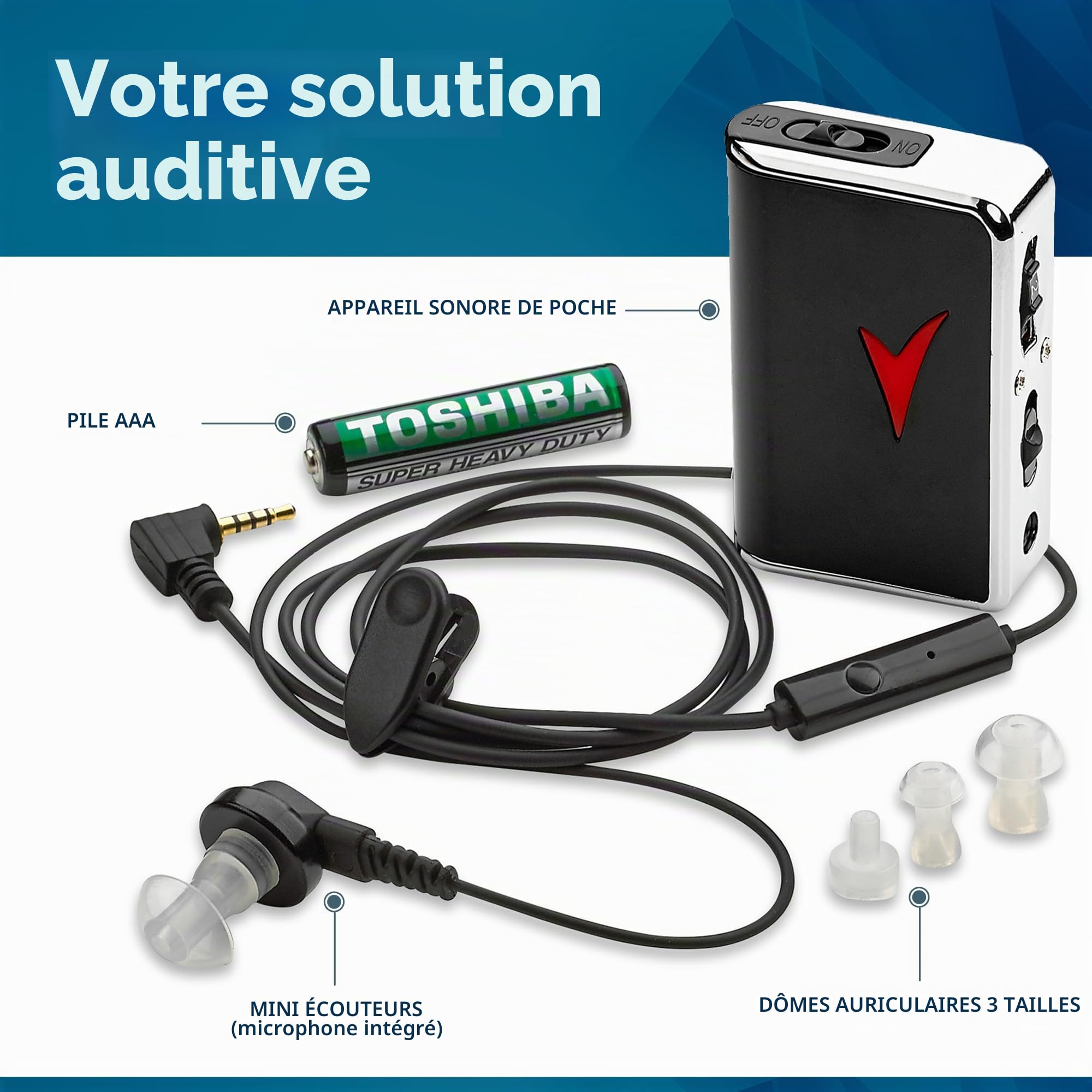 MEDca Amplificateur sonore personnel - Dispositif d'amplification de l'audition et dispositif d'amélioration de la voix pour un gain sonore de 50dB, jusqu'à 100 pieds de distance