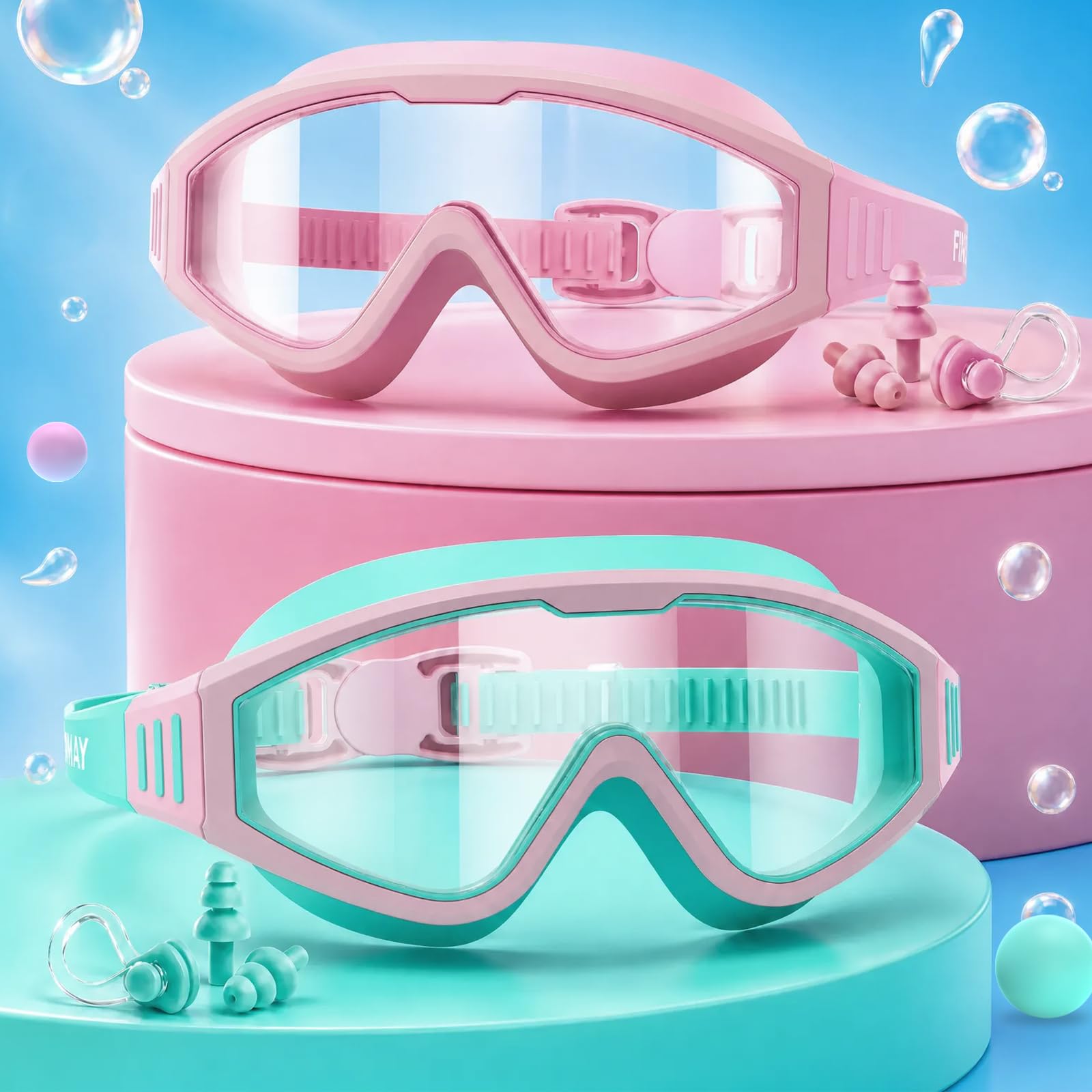 Findway Kids Swimming Goggles Unisex, 2 Pack Swimming Goggles Kids 4-16 Anti-fog Anti-leak Anti-UV 180° HD Vision