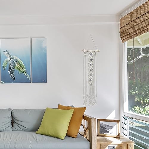Miniatura 4 de HOMSFOU Tapiz bohemio de macramé para colgar en la pared, con borlas y borlas tejidas a mano, arte de pared para dormitorio, sala de estar