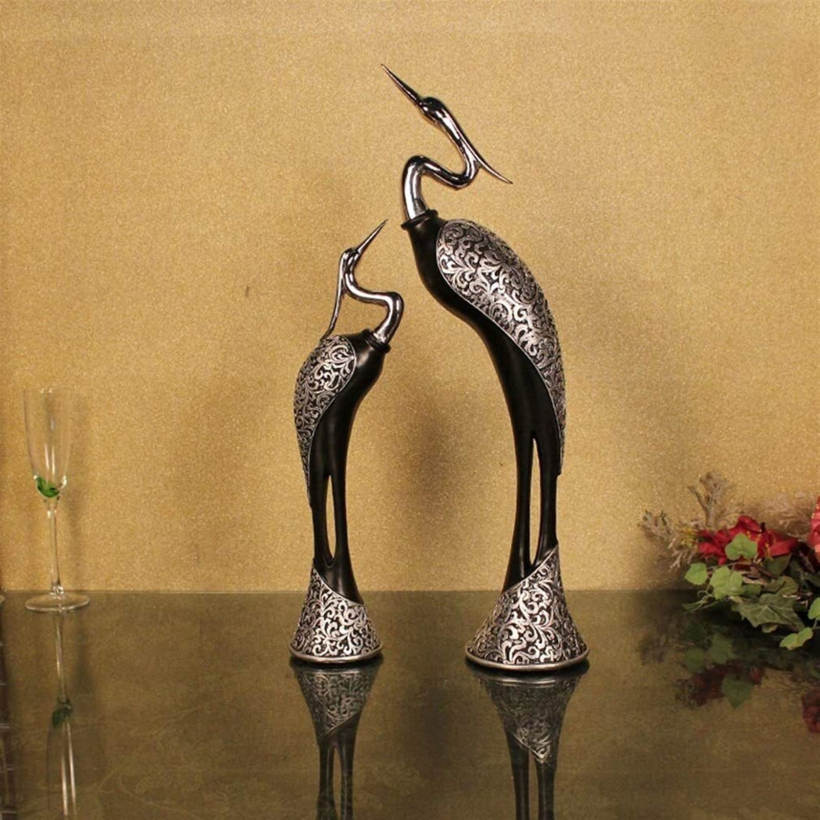 Creative Decoration Statues for Home Decor,Modern Resin Plating Couple Crane Ornaments Desktop Decoration,Animal Shaped,Sculpture Figurines Statuettes,for Home Living Room Office Bookshelf Craft Gift
