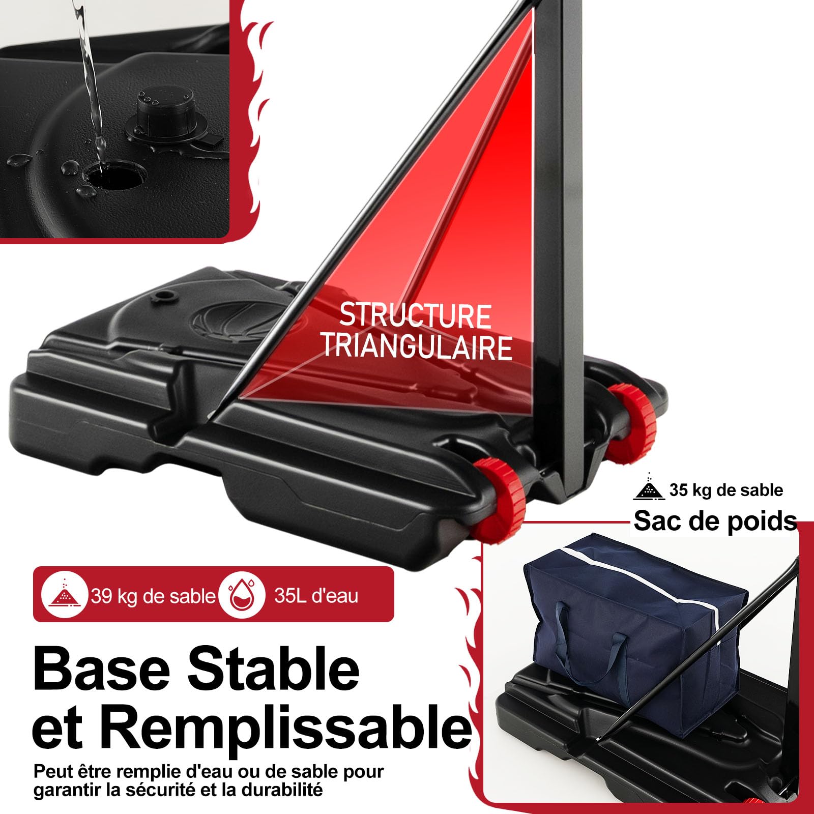 GYMAX Panier Basket Extérieur pour Bébé Enfants Adolescents, Hauteur Réglable 105-260cm, Base Remplissable avec Sac de Poids, Mobile avec Roues, Panneau Incassable