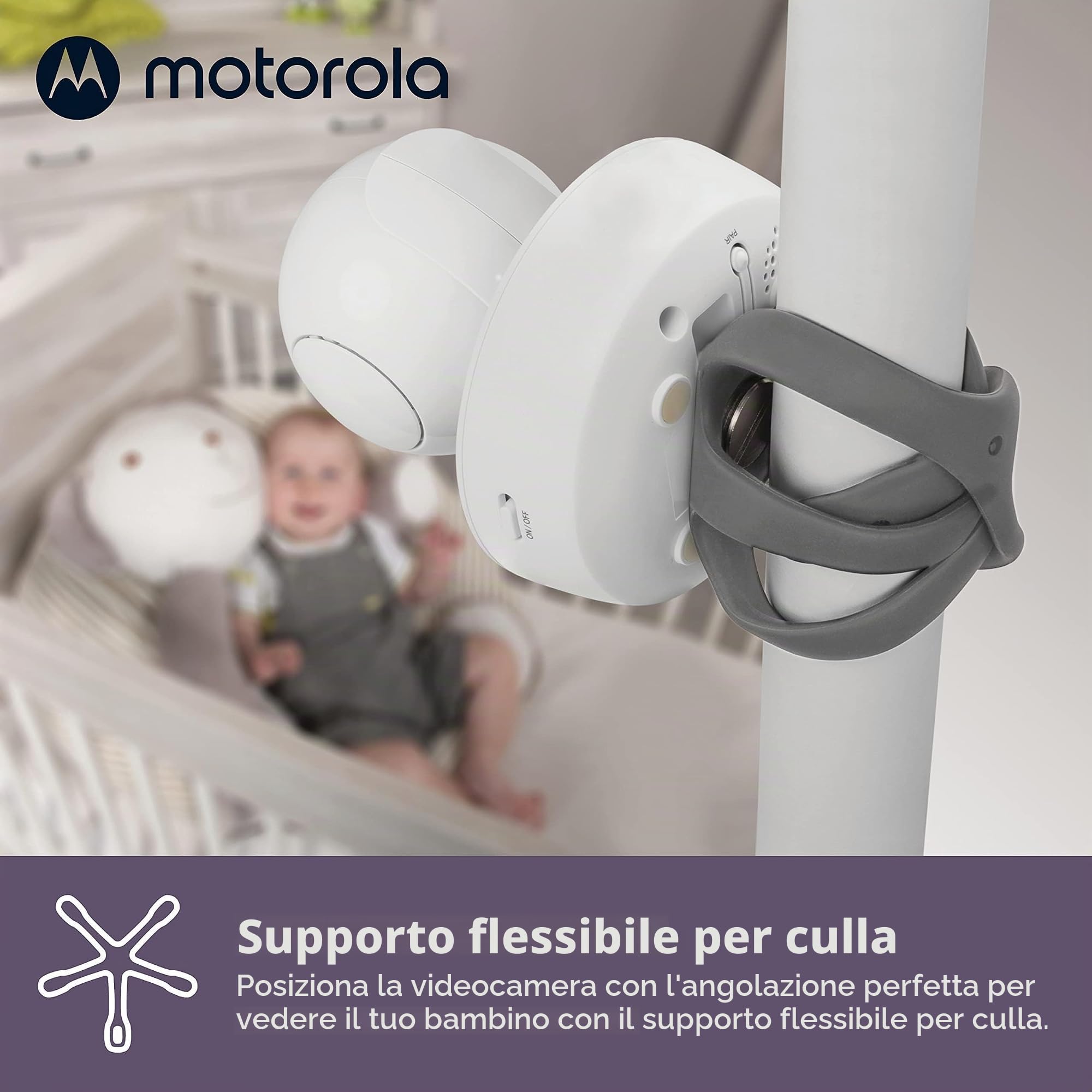 Motorola Nursery VM855 - Baby monitor con connessione Wi-Fi con app Motorola Nursery e unità principale da 5 pollici, visione notturna, temperatura e conversazione bidirezionale, Bianco