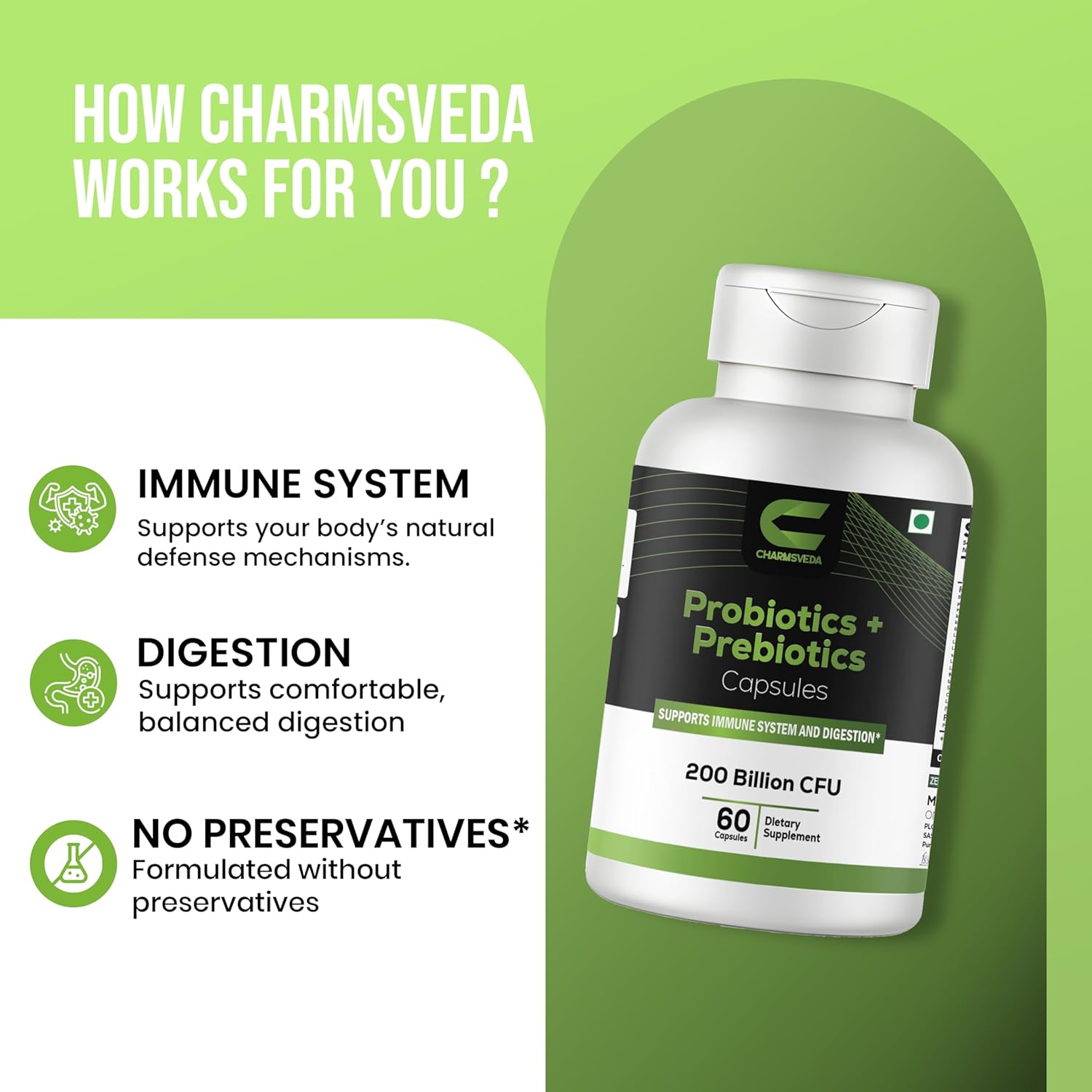 Probiotics + Prebiotics Capsules – Support Digestive & Gut Health, Overall Wellness & Immune Support* – 200 Billion CFU – 60 Vegan Capsules - Image 3