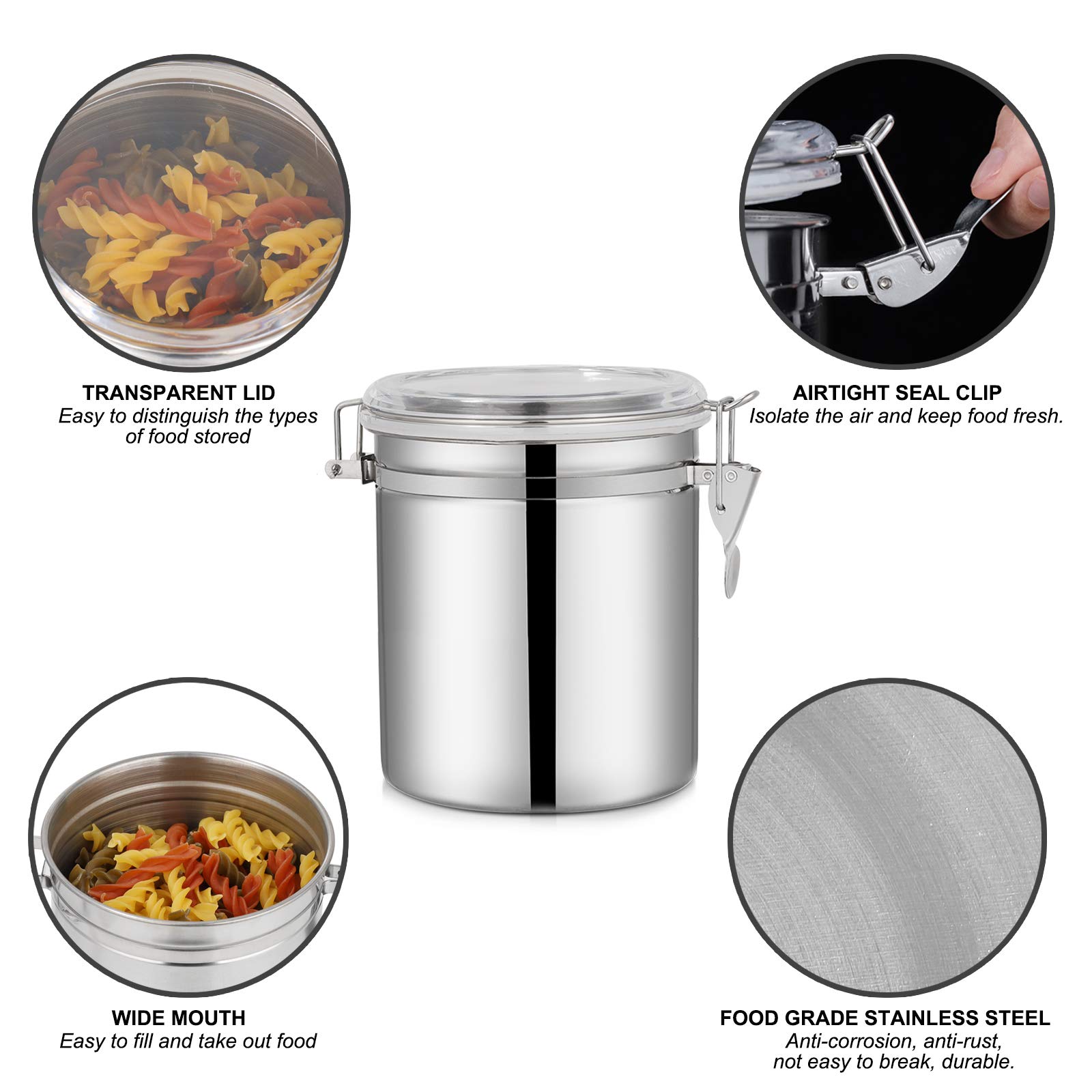 Lot De 4 Boîtes De Conservation En Inox Avec Fenêtre - 600 à 1800 Ml, Hermétiques, Pour Café, Thé, Farine