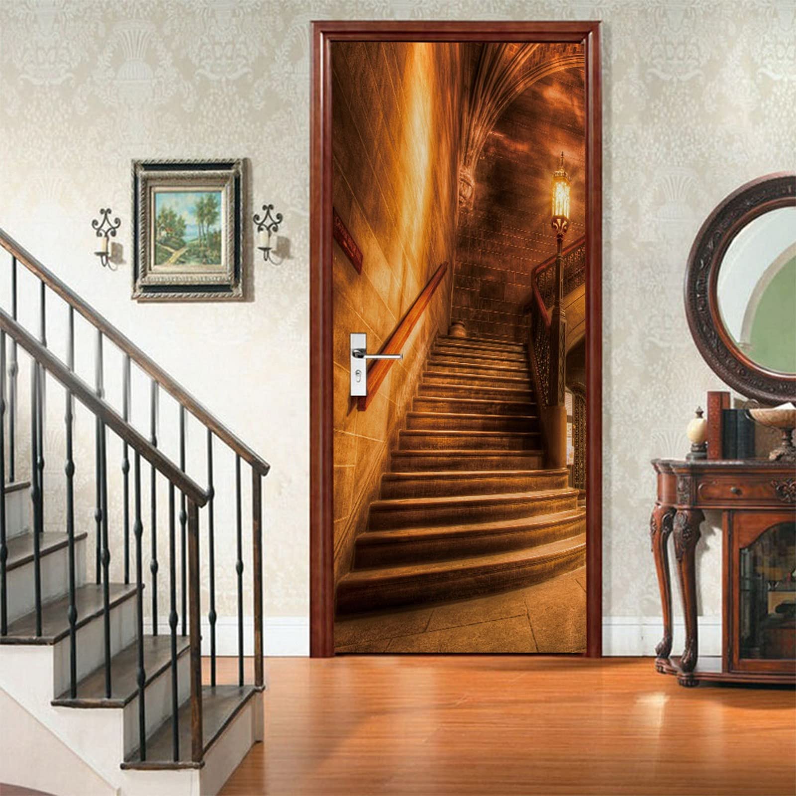 A.Monamour 3D Door Stickers for Interior Doors Stairs in Castle Kufstein Austria Vinyl Waterproof Self Adhesive Door Mural Decals for Bedroom Office Bathroom 85 x 215 cm