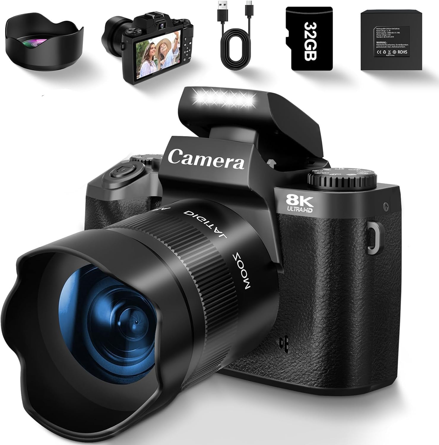 Cámara digital de 1080P, 64 megapíxeles y 16 x zoom digital, estabilizador de imagen óptico, cámara Vlog (2 cámaras)