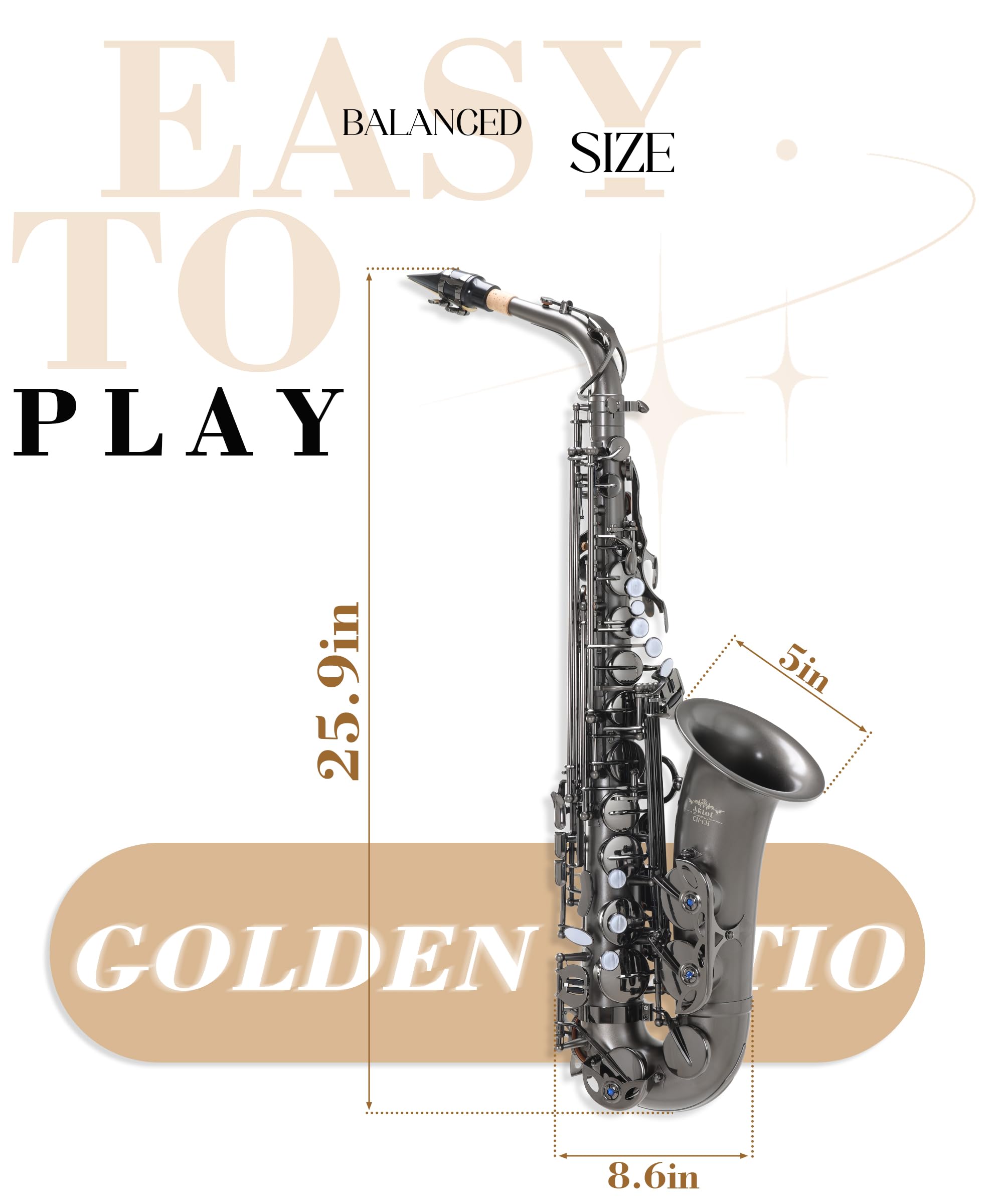 AKLOT Sassofono contralto E-Flat artigianale: corpo in ottone nichel nero opaco con tono profondo e potente, tenuta d'aria sicura, sistema liscio a 23 tasti, include custodia in pelle premium, kit di