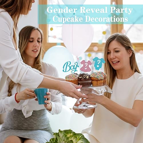 Miniatura 4 de Sotpot Decoración para cupcakes para niños o niñas, con purpurina, para revelación de género, overol para cupcakes para baby shower, suministros de