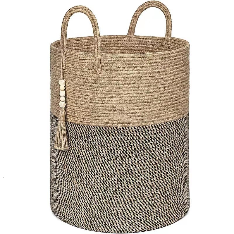 Cesta de almacenamiento trenzada de 58 l, cesta grande para la ropa sucia con asas, cesta decorativa de mimbre para baño, dormitorio, ropa sucia (natural)