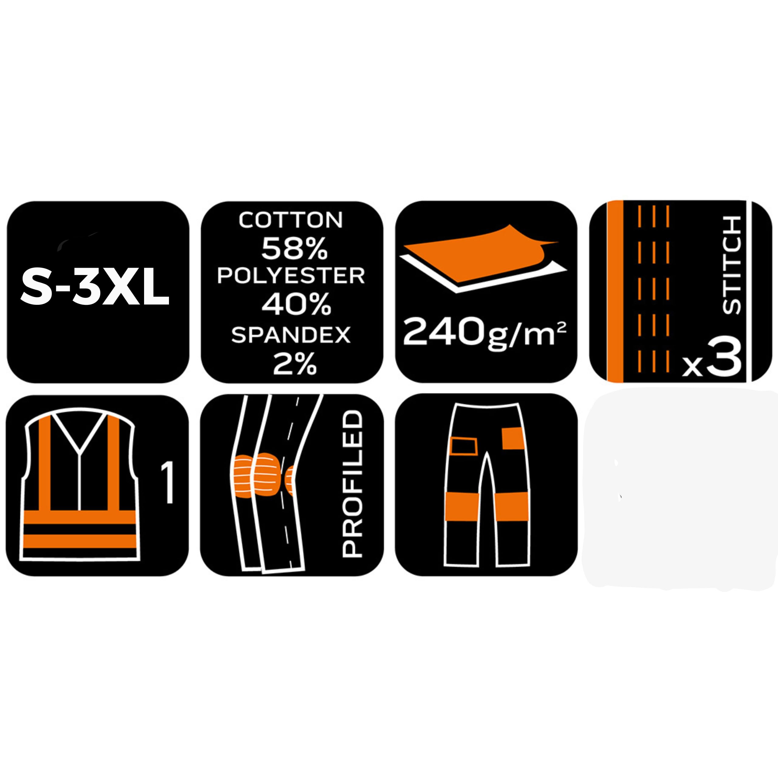 NEO TOOLS Pantaloni di sicurezza neri e gialli – Alta visibilità (classe 1) – Robusto tessuto Twill, tasche per ginocchiere e tasche multifunzionali – Per costruzione, strada e magazzino