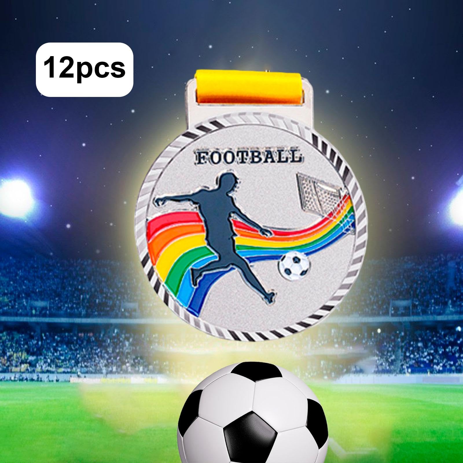 12 Stück Auszeichnungsmedaille Sportmedaille Fußballmedaille Siegesmedaille aus Widerstandsfähigem Metall mit Individuelle Gravur für Schulsportfeste