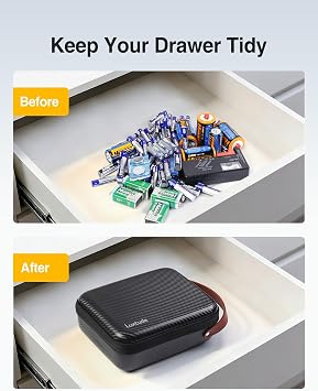 Luxtude Small Battery Organizer Storage Case with Tester, Hard Batteries Storage Holds 61, Portable Batteries Case Organizers, Drawer Caddy & Daddy (Black)