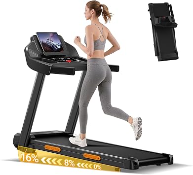 Folding Treadmill with 16% Incline, 4-in-1 Foldable Treadmill 12KM/H for Home, 3HP Running Jogging Machine, 180KG Capacity Quiet Electric Machine for Office Gym, 3 Screen LED Display & 12 Programs