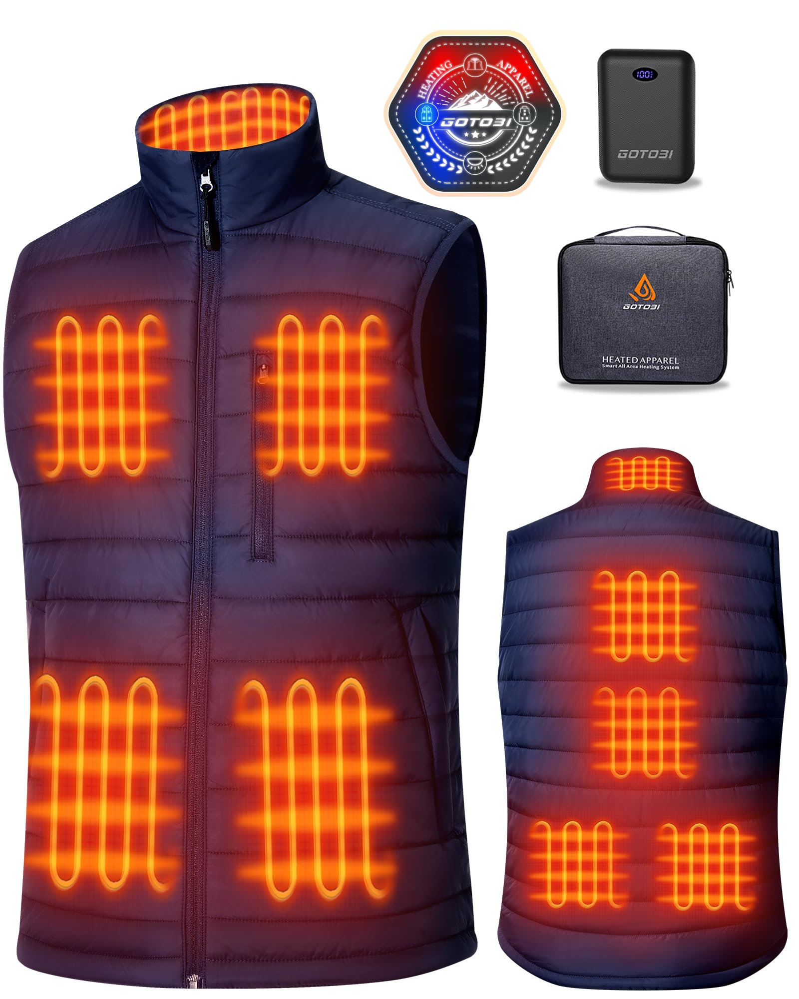 Gilet Riscaldato Uomo con Batteria da 16000mAh - Gilet Riscaldato con 9 Zone di Riscaldamento e 3 Temperature Regolabili, Gilet Riscaldato per Attività Outdoor Moto Ciclismo,3XL
