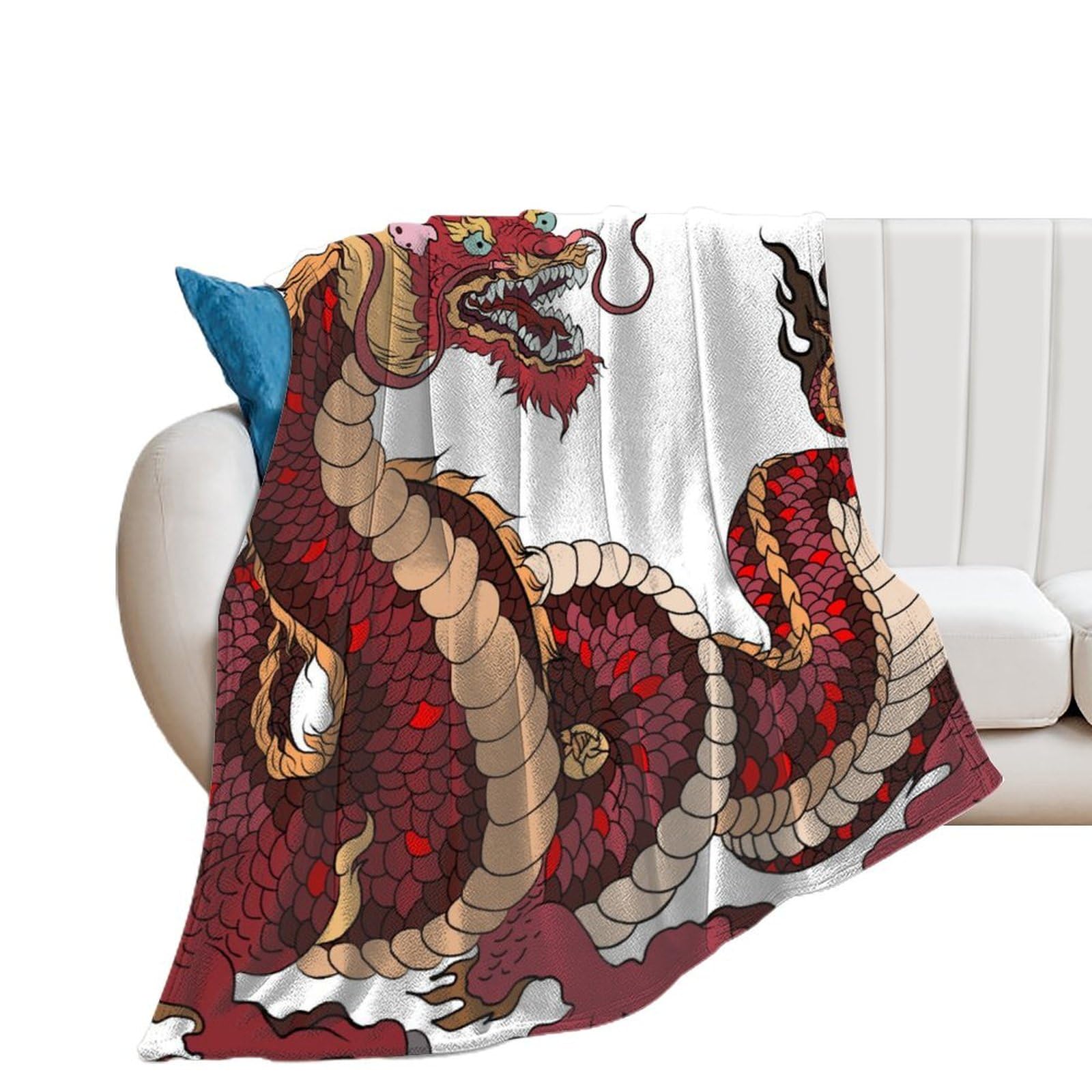 Couverture flanelle dragon haut de gamme, plaid lit et canapé 100x130