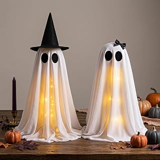 2 Pack Light Up Standing Ghost Halloween Decor Witch Hat Table Ghost Lights