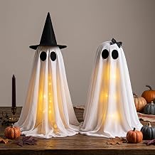 2 Pack Light Up Standing Ghost Halloween Decor Witch Hat Table Ghost Lights
