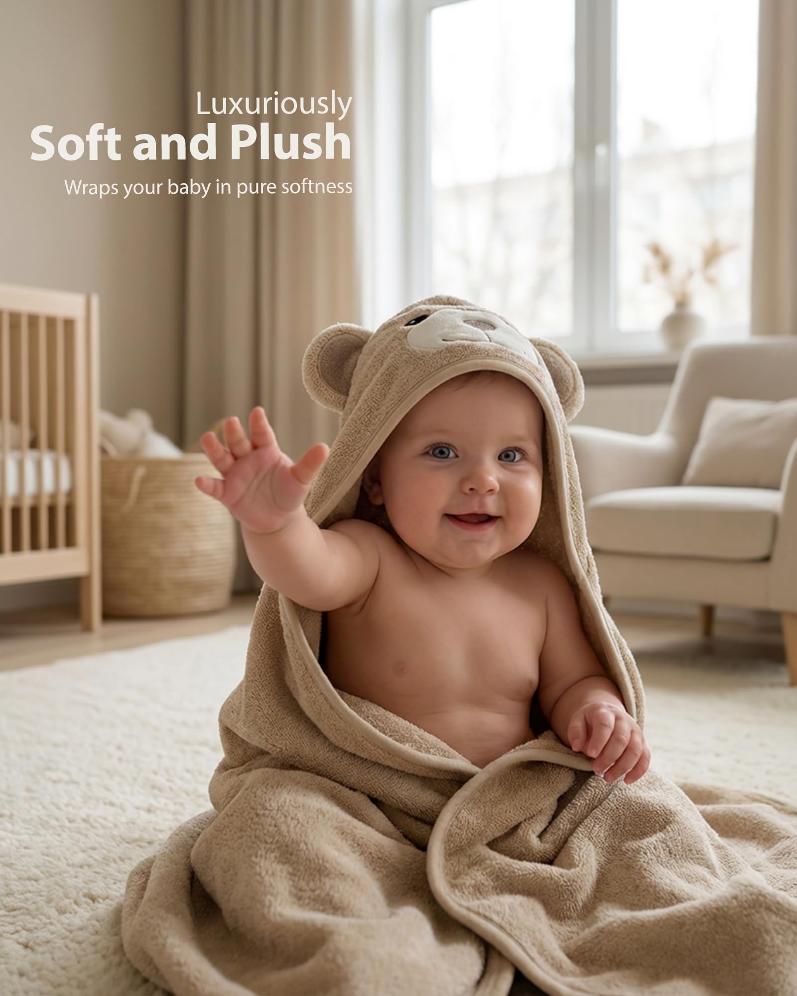 MINIBOO Bambus-Kapuzenhandtuch Baby - Weiches, saugstarkes Babybadetuch mit Kapuze für Neugeborene, Kleinkinder und Kinder - Hypoallergenes Babyhandtuch