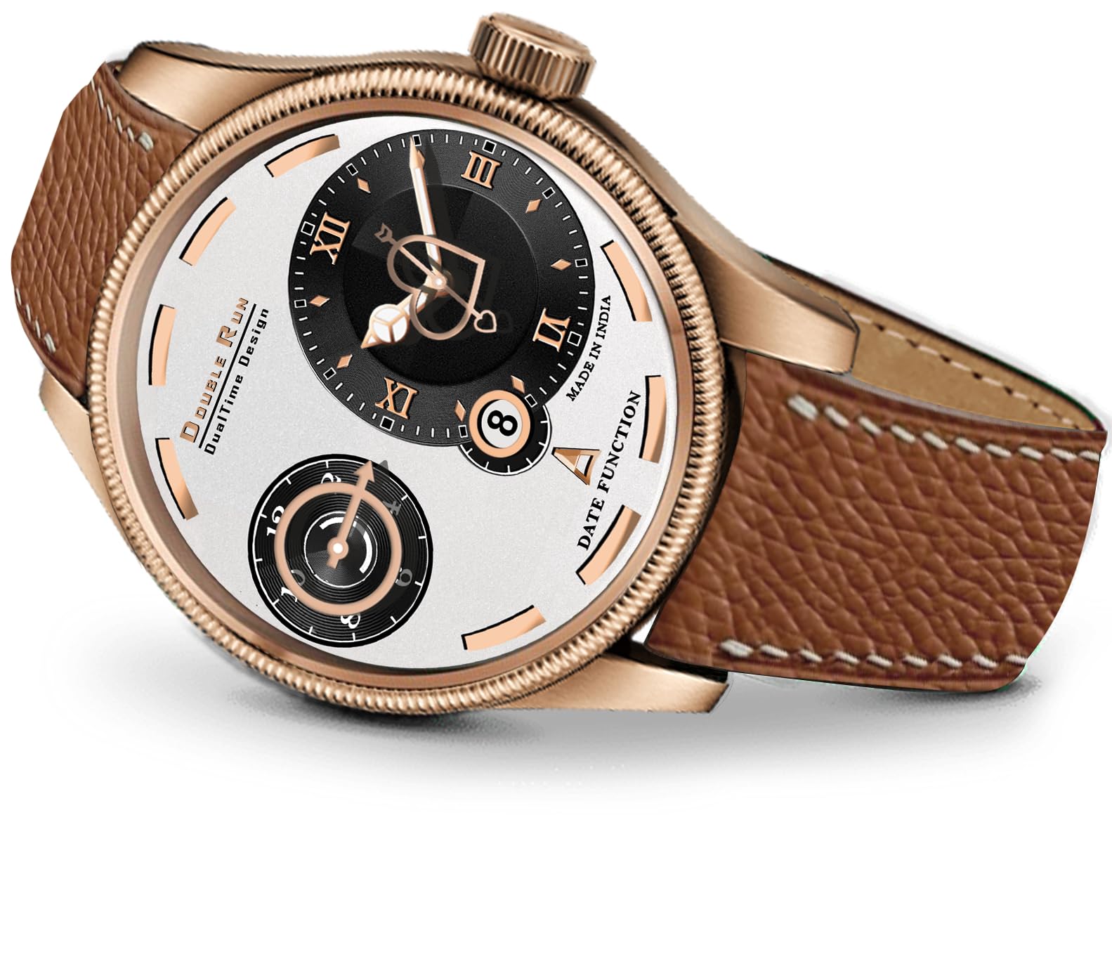 DOUBLERUN Multcolor Dial Chronograph and Date Display Peach Leather Strap Analog Men Watch (B0D14YL3Z4) Amazon Price History, Amazon Price Tracker