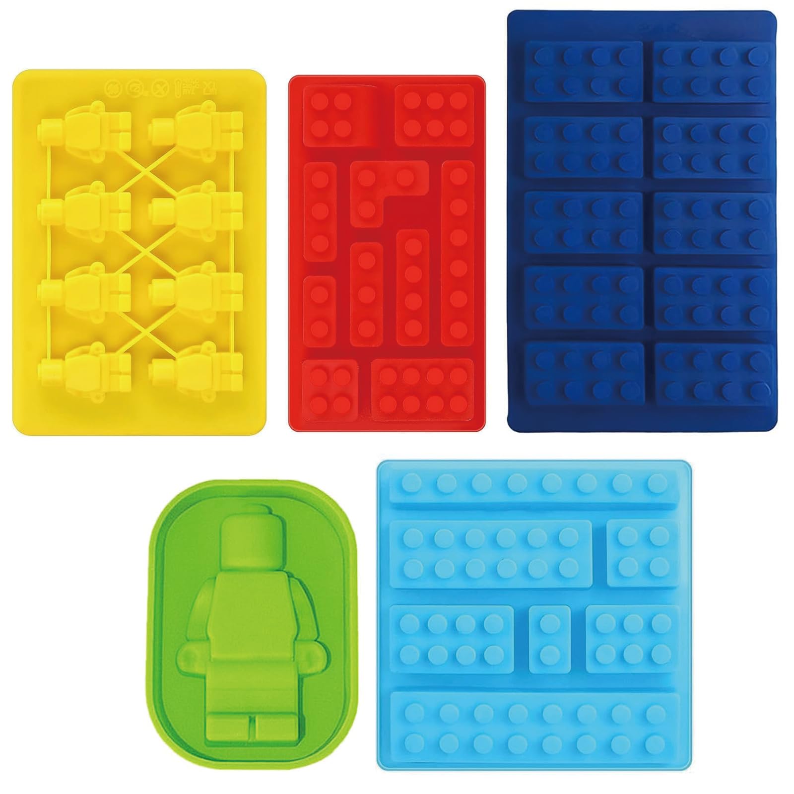 5 Pcs Chocolate Moulds, Silicone Moulds for Building Bricks Multi-Size Candy, Robots Figures Jelly Moulds, Ideal for Kids Baking Activities and Party Treats, Random Colour