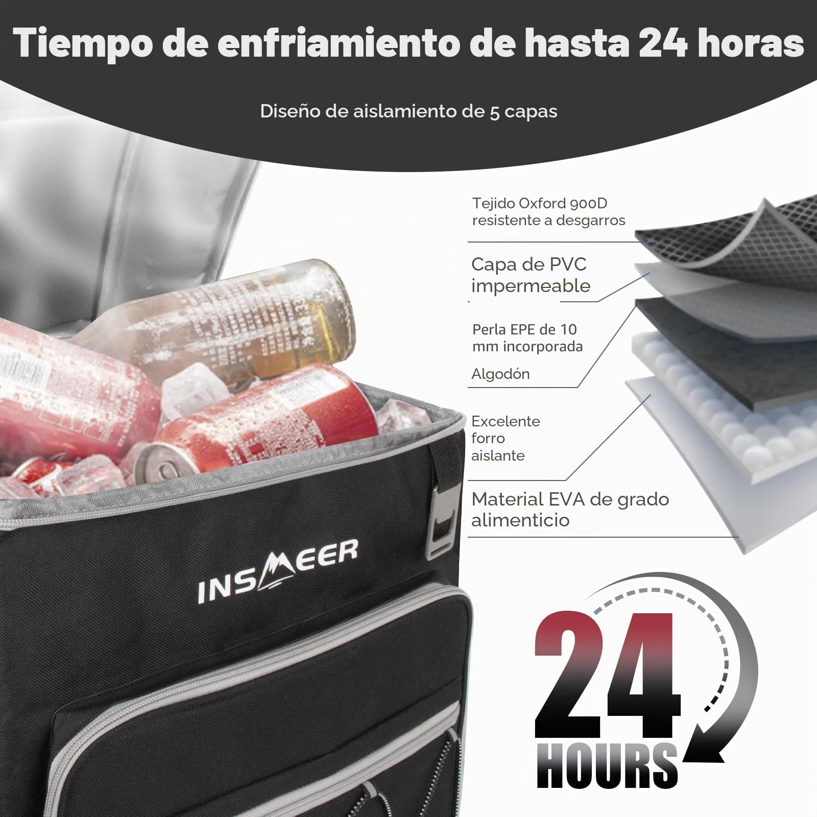 INSMEER Bolsa Térmica, Hielera con Ruedas 60 Latas/40 litros con Ruedas, Bolsas de refrigeración Suaves Plegables/aisladas/a Prueba de Fugas, para Playa, Camping, Picnic, Compras de comestibles