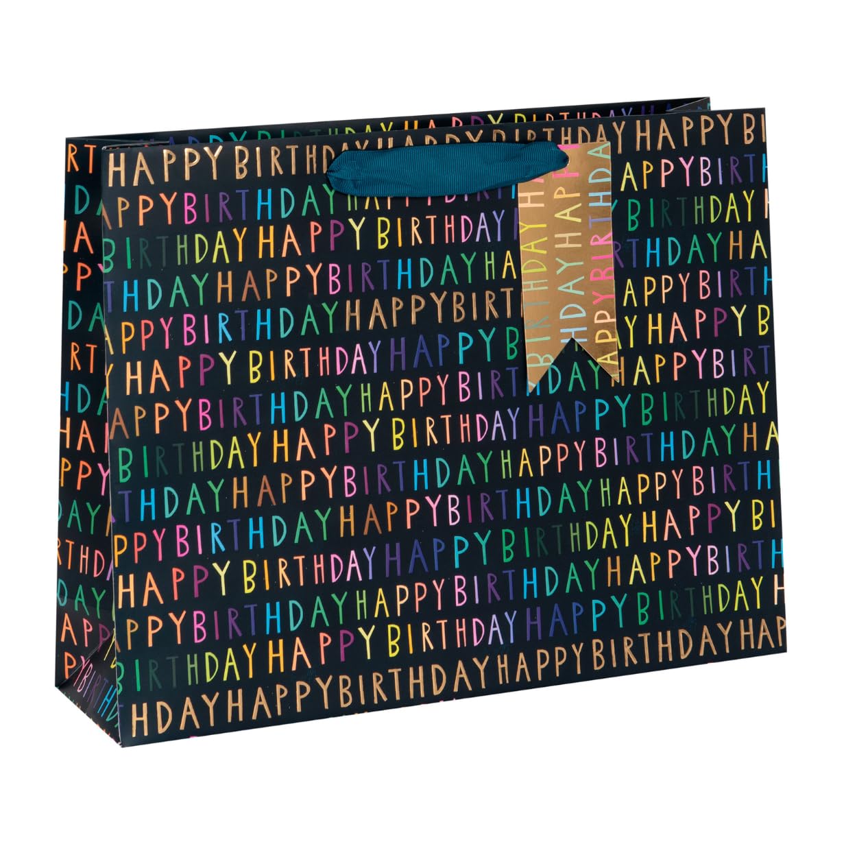 Glick Luxury,Happy Birthday Large Landscape, Navy Blue Gift Bag, Gift Wrap Bag, 355x275x100mm