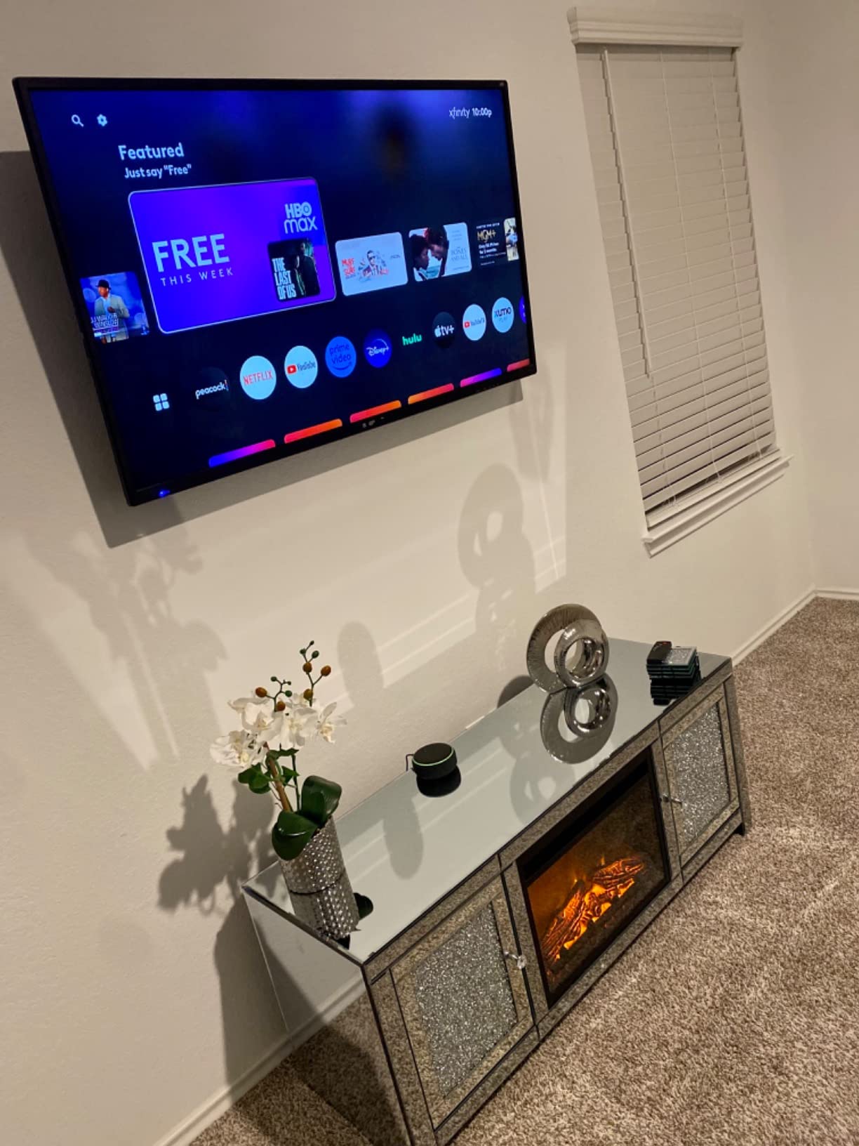 19/mo Finance IKIFLY Mirrored Fireplace TV Stand, Mirrored Media