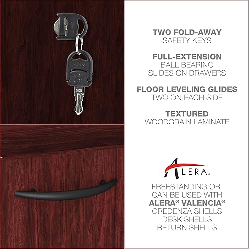 Miniatura 4 de Alera Valencia Series 16 x 22 x 28 pulgadas 2 caja y 1 cajón de archivo completo Pedestal caoba