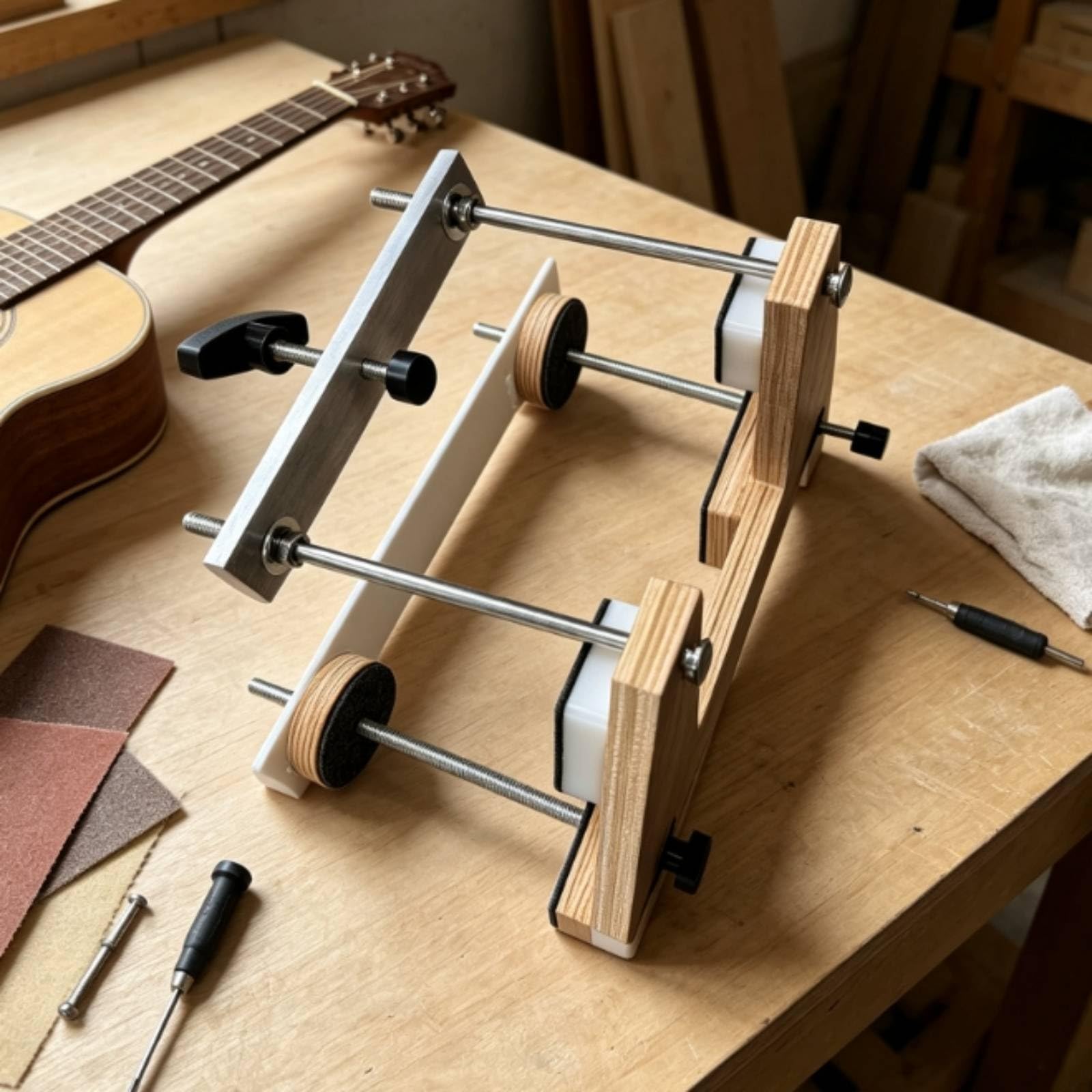 Gato Industrial Herramienta Ajuste Mástil Guitarra Base Estable Varillas Roscadas Protección Metal Adecuado para Talleres Estudio