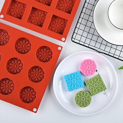Miniatura 8 de Mousse - Moldes de silicona para tartas, paquete de 2, 15 cavidades, 1.57 x 1.57 x 0.59 pulgadas, molde redondo cuadrado de chocolate para tartas de