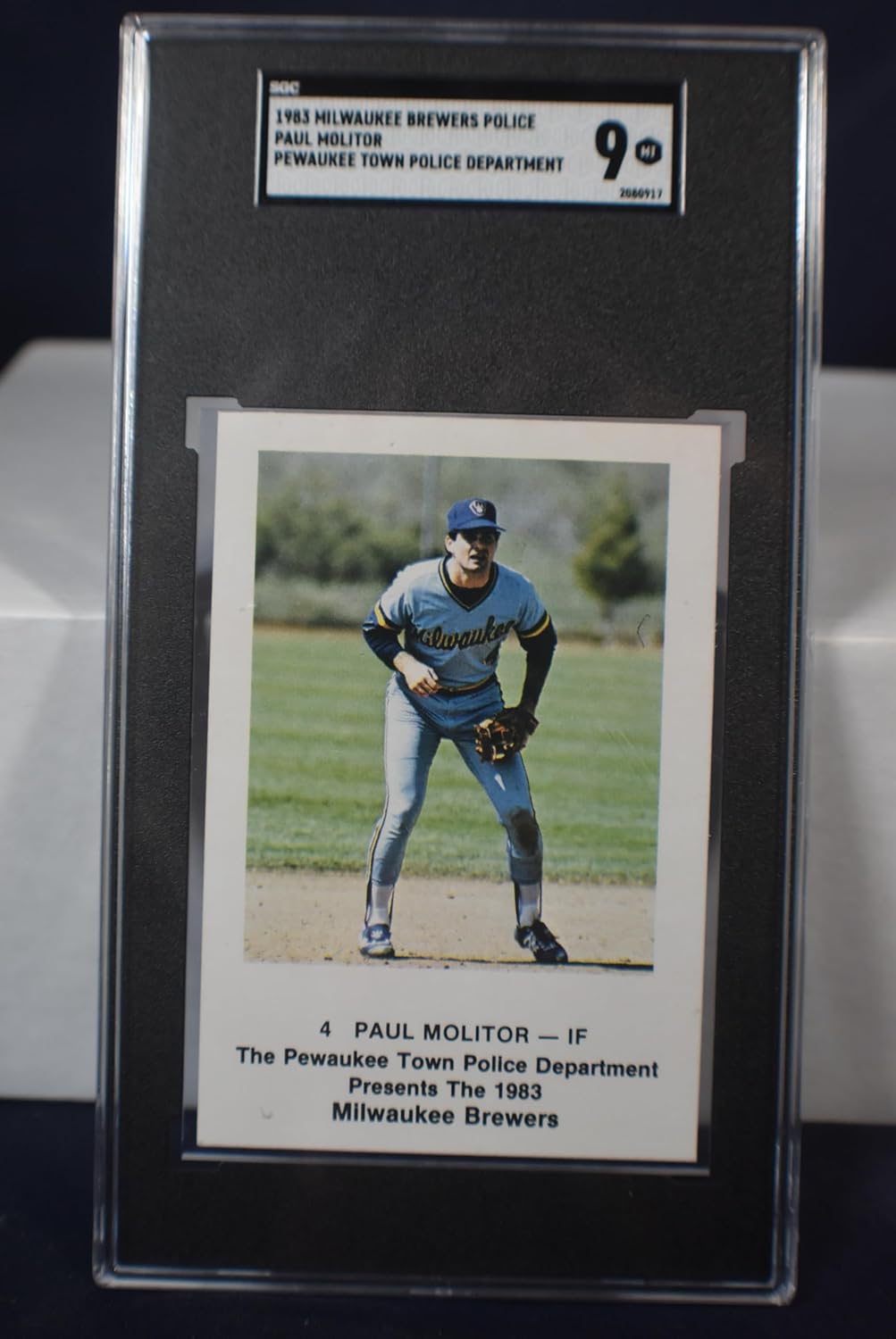 PAUL MOLITOR 1983 Milwaukee Brewers Police SGA Baseball Card SGC Graded Mint 9 Pewaukee Police Department