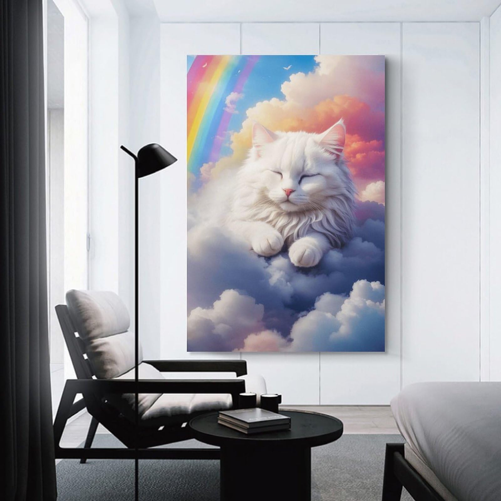 Junmoney Unframe-Style-4 Rainbow Cat Clouds Wall Art Hanging Wall Art, 20X30inch(50X75cm), For Bedroom Decor, Cosy Corners Or Studios, An Easy Wall Refresh For Bedrooms