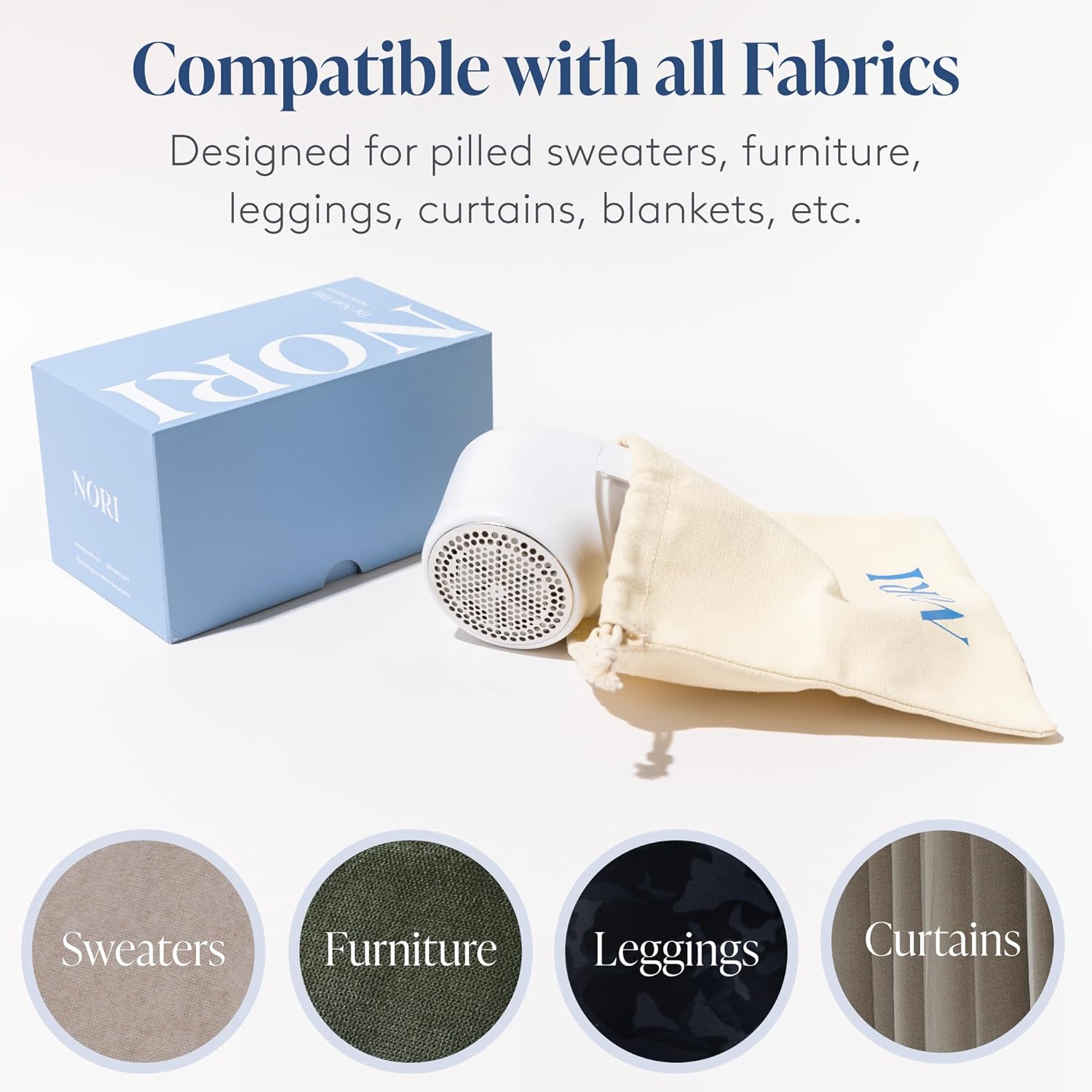 Nori Trim Fabric Shaver - Lint Remover for Clothes & Furniture Couch Pilling - Sweater Pill Remover - Clothes Shaver with 6 Precision Blades - Wireless and Rechargeable - White image 5 of 7 B0BTZY2PR8