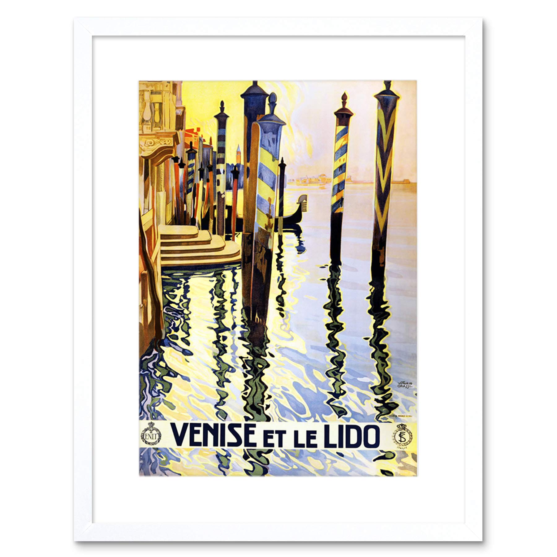 Wee Blue Coo Travel Venice Italy Canal Gondola Lido Bathing Vintage Advert Art Framed Wall Art Print