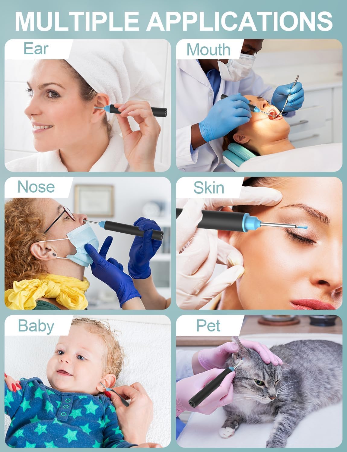 Otoscopio 1920P HD WIFI Wireless Digitale Endoscopio Telecamera con 6 Luci LED per Orecchio Compatibile con iOS e Android per Bambini Adulti e Animali Domestici