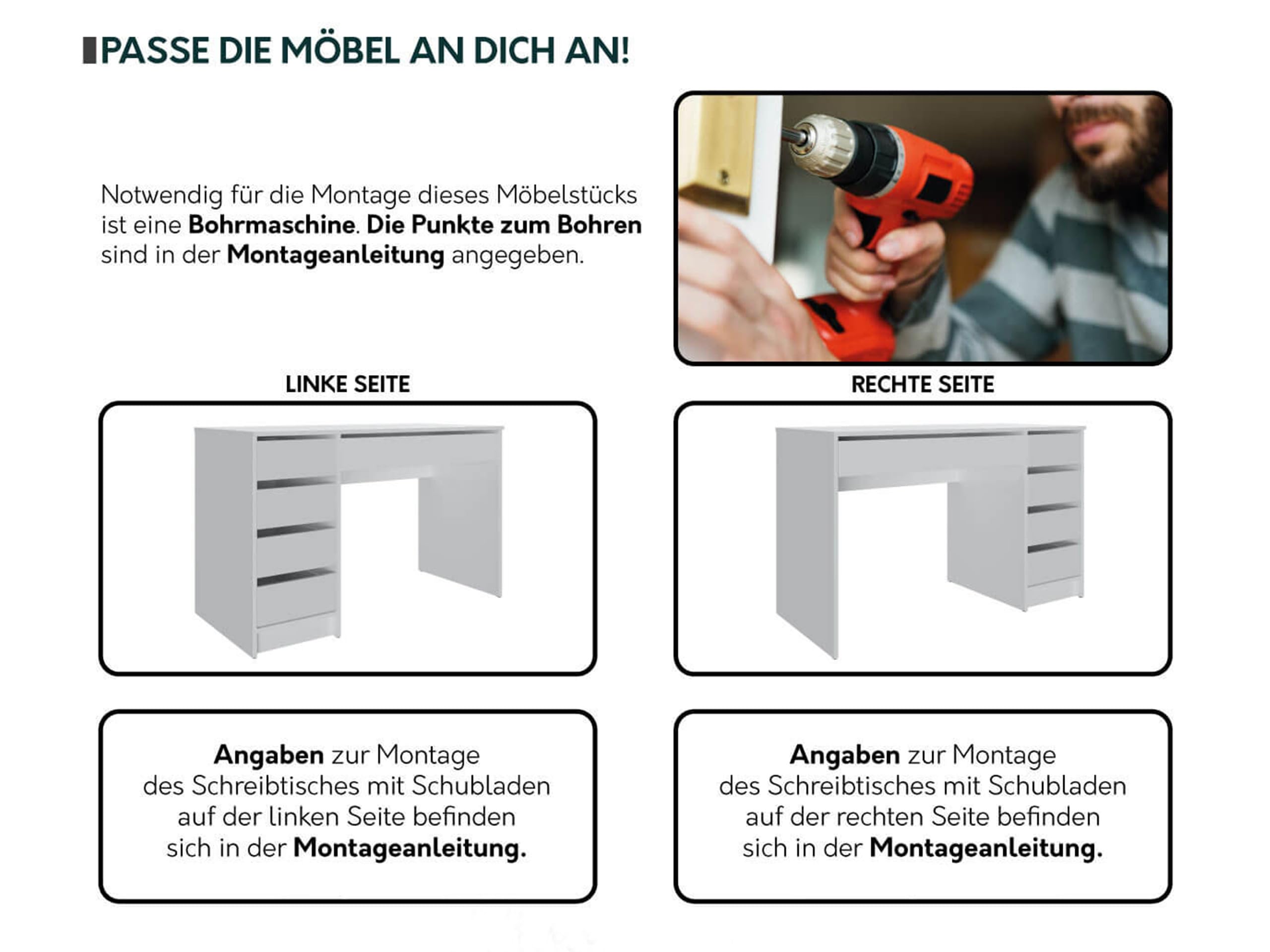 Mirjan24 Schreibtisch Ada, 5 Universale Schubladen Schülerschreibtisch Computertisch Kinderschreibtisch Arbeitstisch PC-Tisch Jugendzimmer Kinderzimmer (Sandbeige)