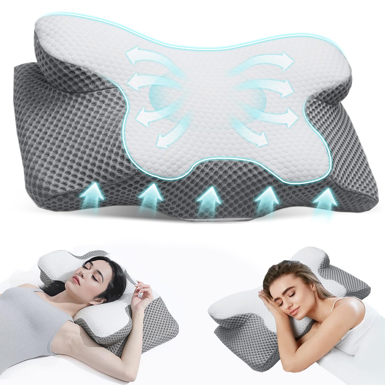 Olutula Memory Foam Pillow for Neck Pain, Ergonomic Orthopedic Neck Support Pillow for Side, Back, Stomach Sleepers, Ergonomic Contour Support with Removable Pillowcase & Hidden Zipper