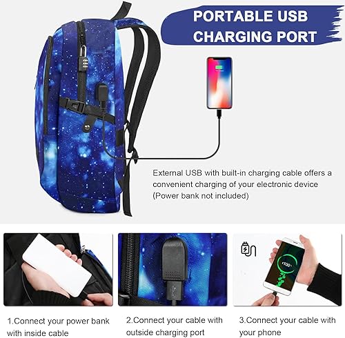 Miniatura 2 de Mancro Mochila para laptop, color galaxia, unisex, duradera y ligera, diseño de puerto USB, bolsillo organizado, cómoda y resistente