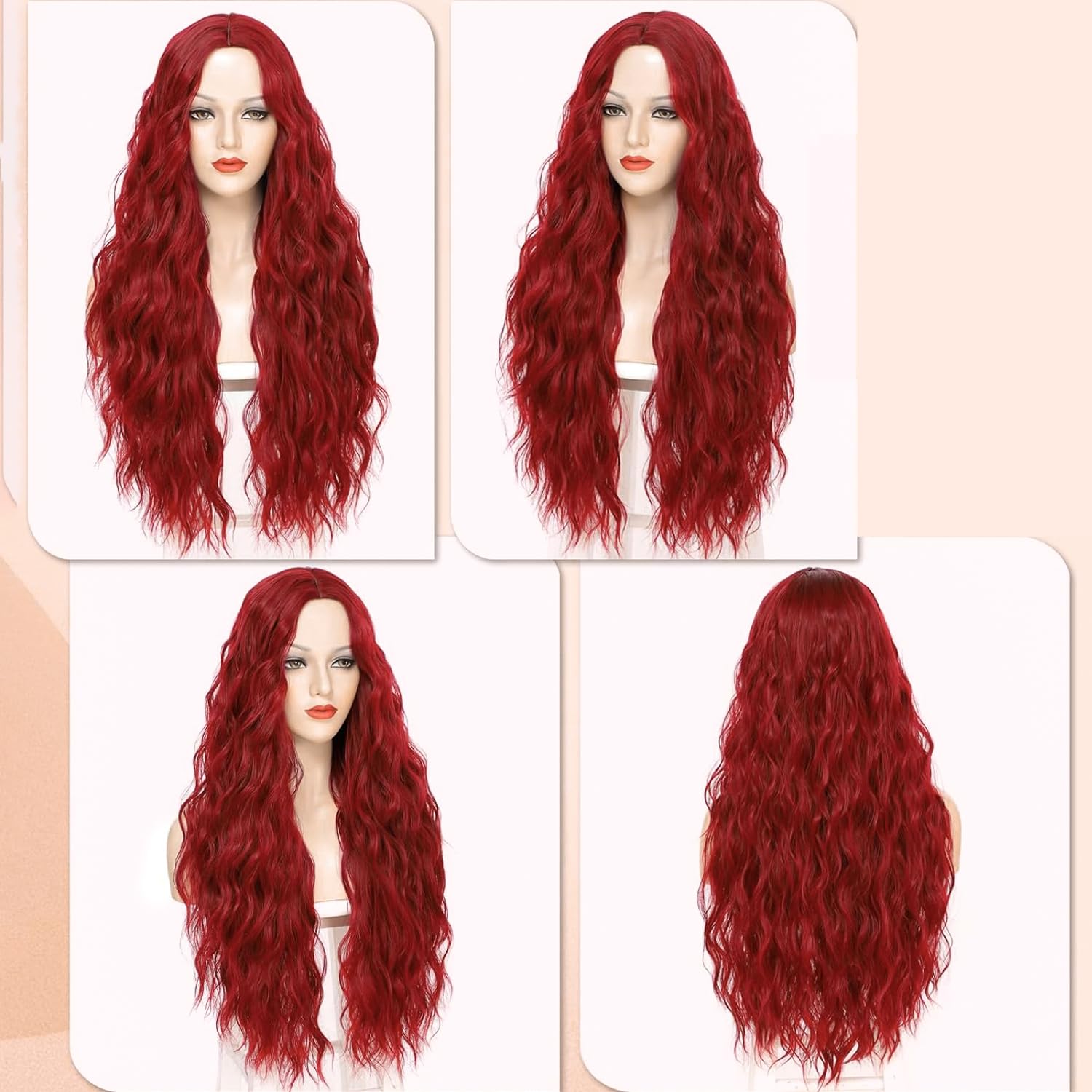 PORSMEER Long Red Wavy Wig - Fluffy Curly Synthetic Heat Resistant Wig for Daily Use or Movie Character Costume - Image 2