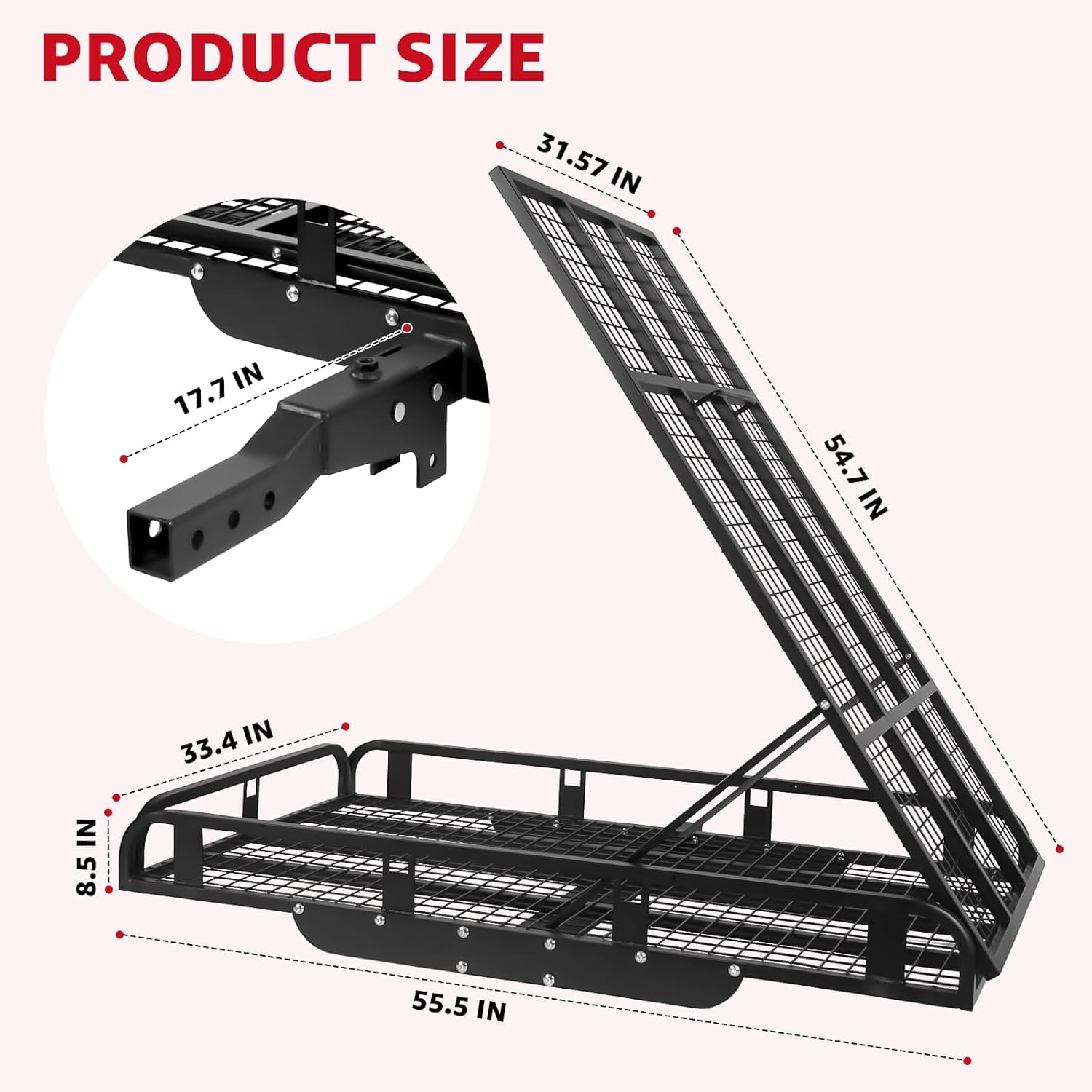 55.5 x 33.4 x 8.5in Hitch Cargo Carrier, 900LBS Trailer Cargo Carrier with 54.7 Ramp, Heavy Duty Aluminum Hitch Mount Cargo Carrier Transport for Wheelchairs, Scooters,Bikes
