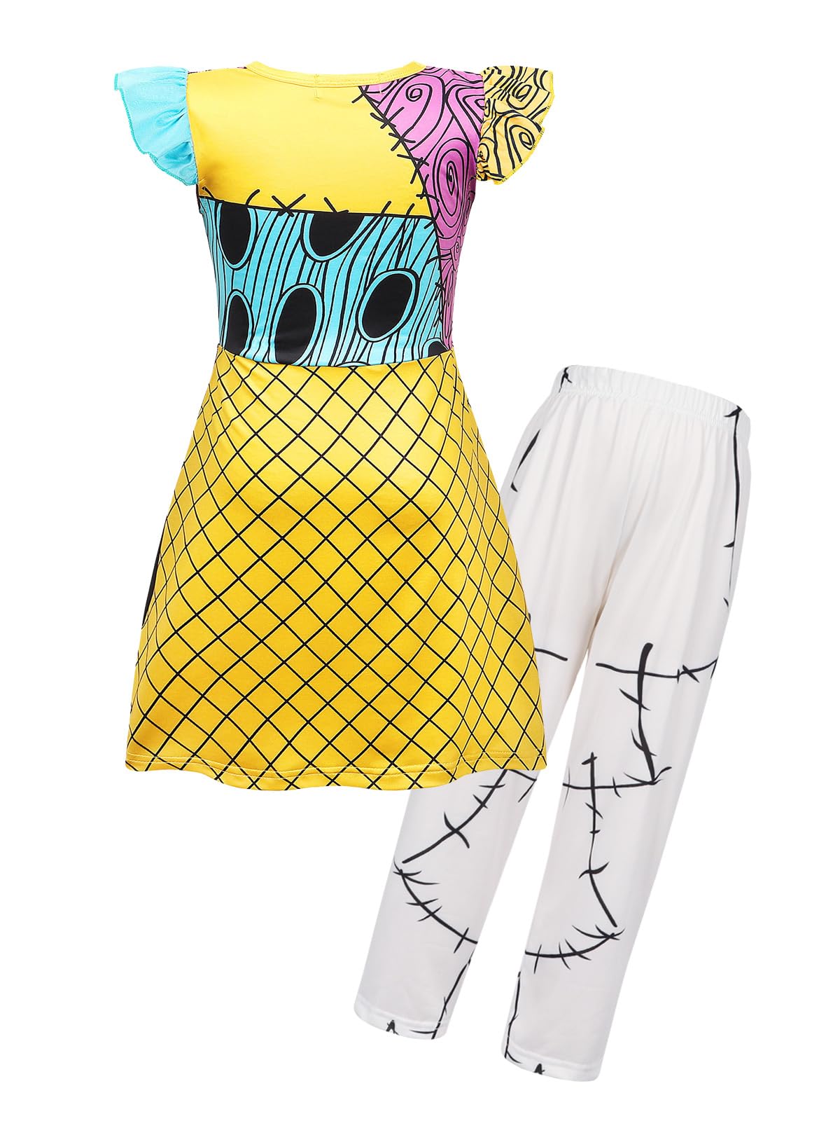 Berich Sally Costume Set for Girls Fancy Dress Halloween Costume World Book Day Clothing Christmas Gifts Kids Theme Party Cosplay Outfit Princess Dress 3-4 Years(Yellow,110) - Image 2