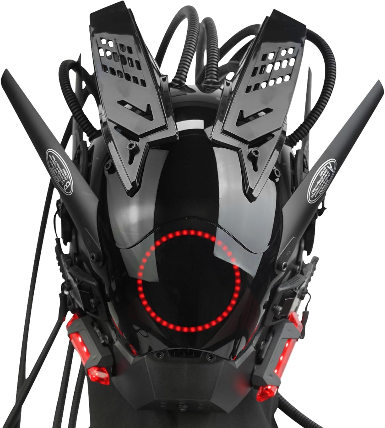 foymi Punk Helmet Mask Round Light LED Light with Braids, 6 Punk Stickers, Futuristic Mask for Cosplay, Music Festival, Halloween