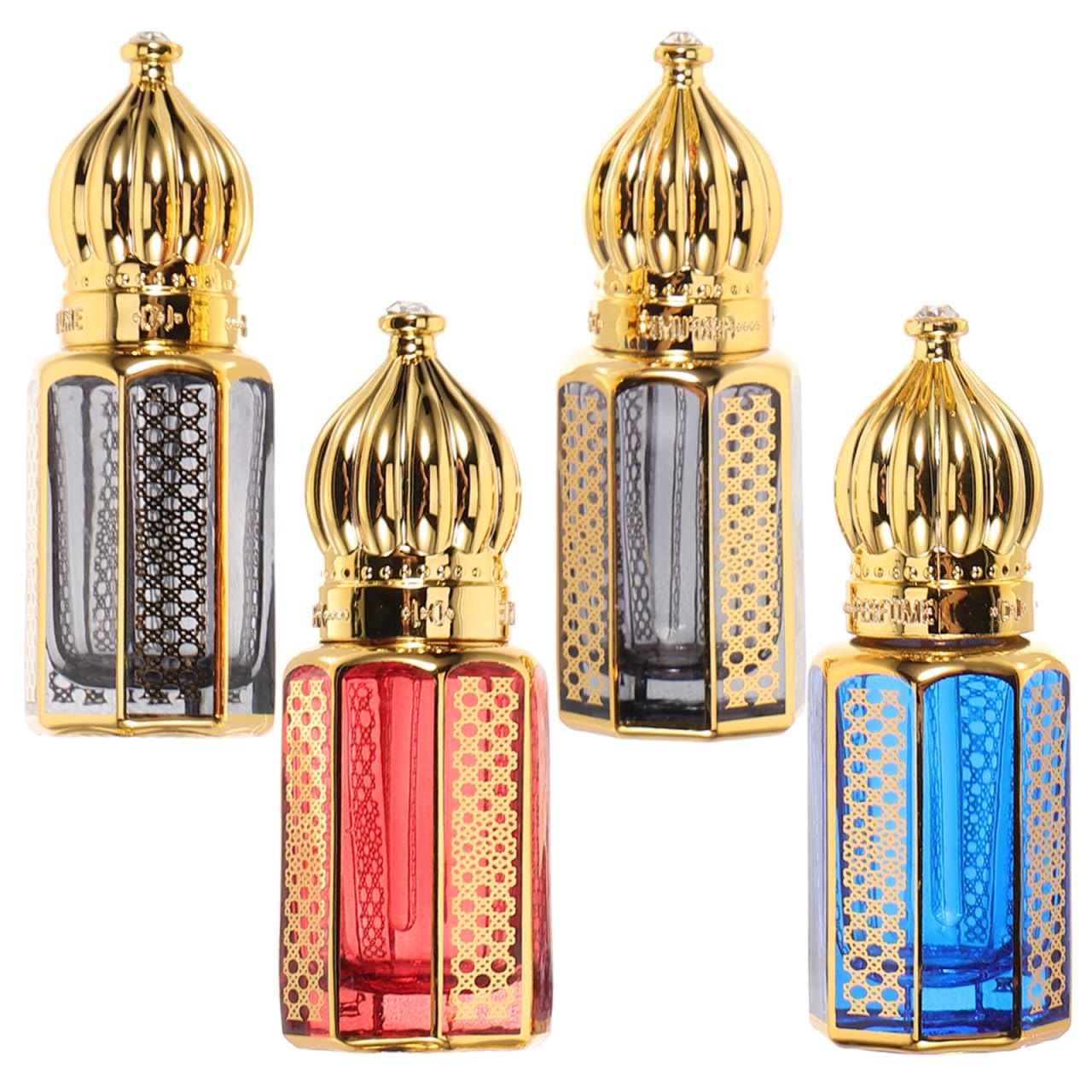 PRETYZOOM 6ml Egyptian Perfume Bottles Set of 4, Empty Refillable Glass Dropper Bottles, Vintage Essential Oil & Fragrance Dispenser for Home Decor