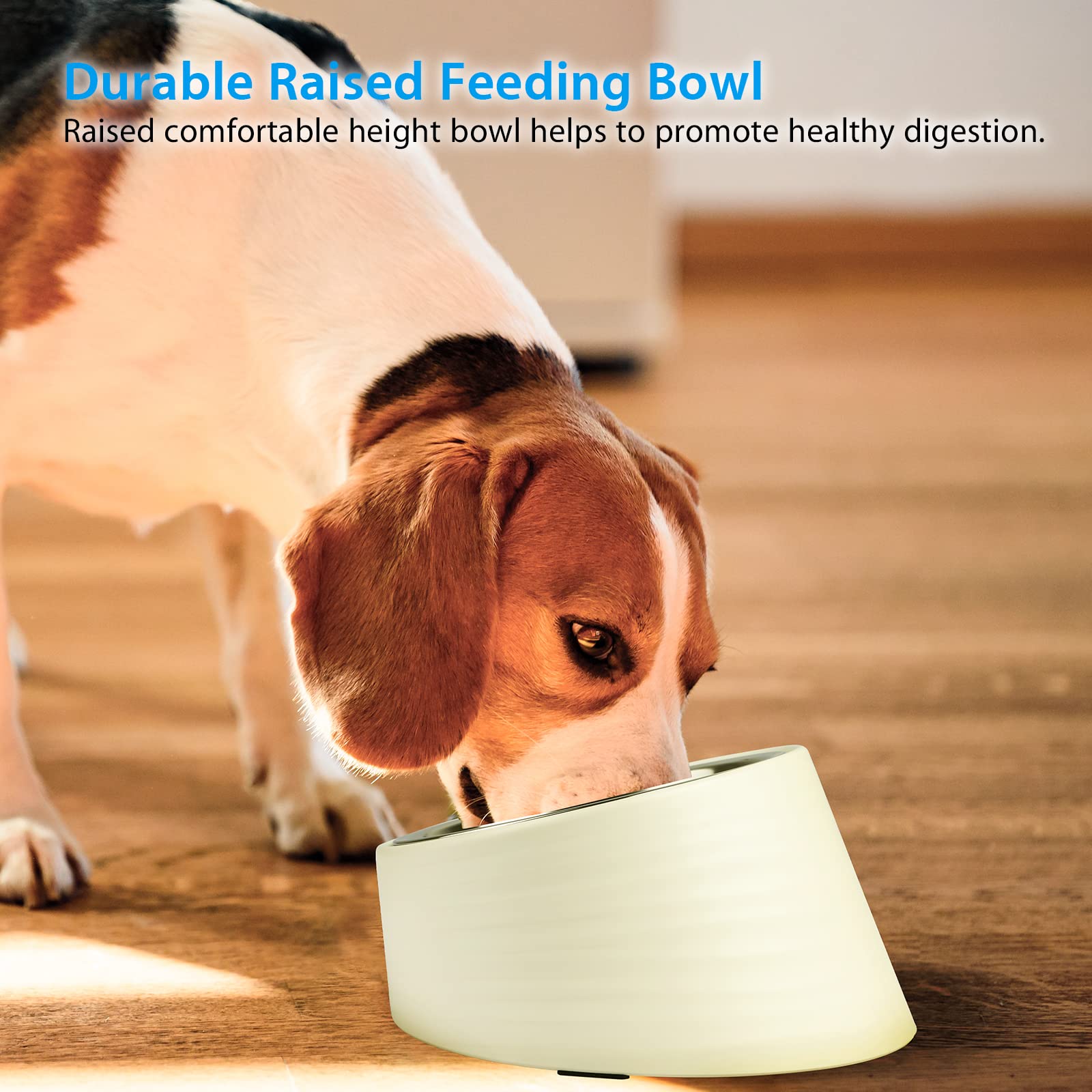 Uppetly Cuenco inclinado de acero inoxidable inclinado de 15° para perros y gatos, comedero antideslizante y antiderrames, con soporte de melamina desmontable elevado, plato fácil de conseguir,