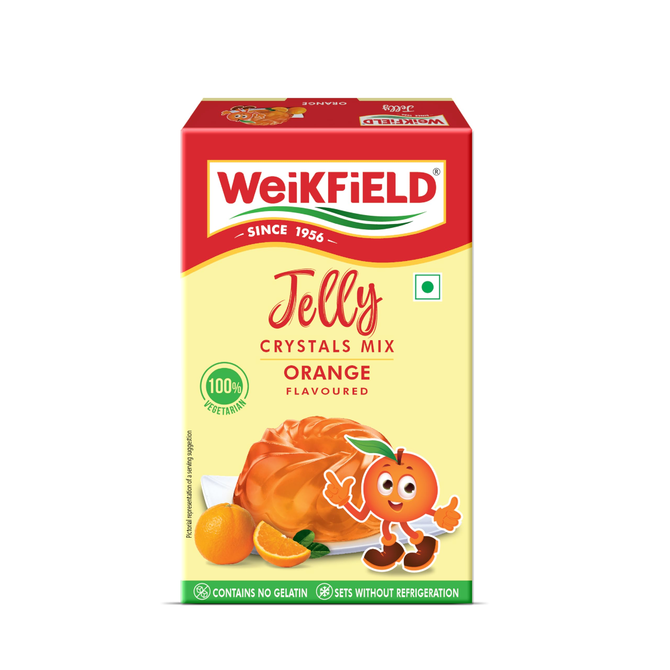 Weikfield Jelly Crystal | Orange Flavour | 100% Vegeterian | No Gelatin | Delightful & Juicy Taste | Authentic Taste | Easy to make Desserts Recipies| 90g Carton