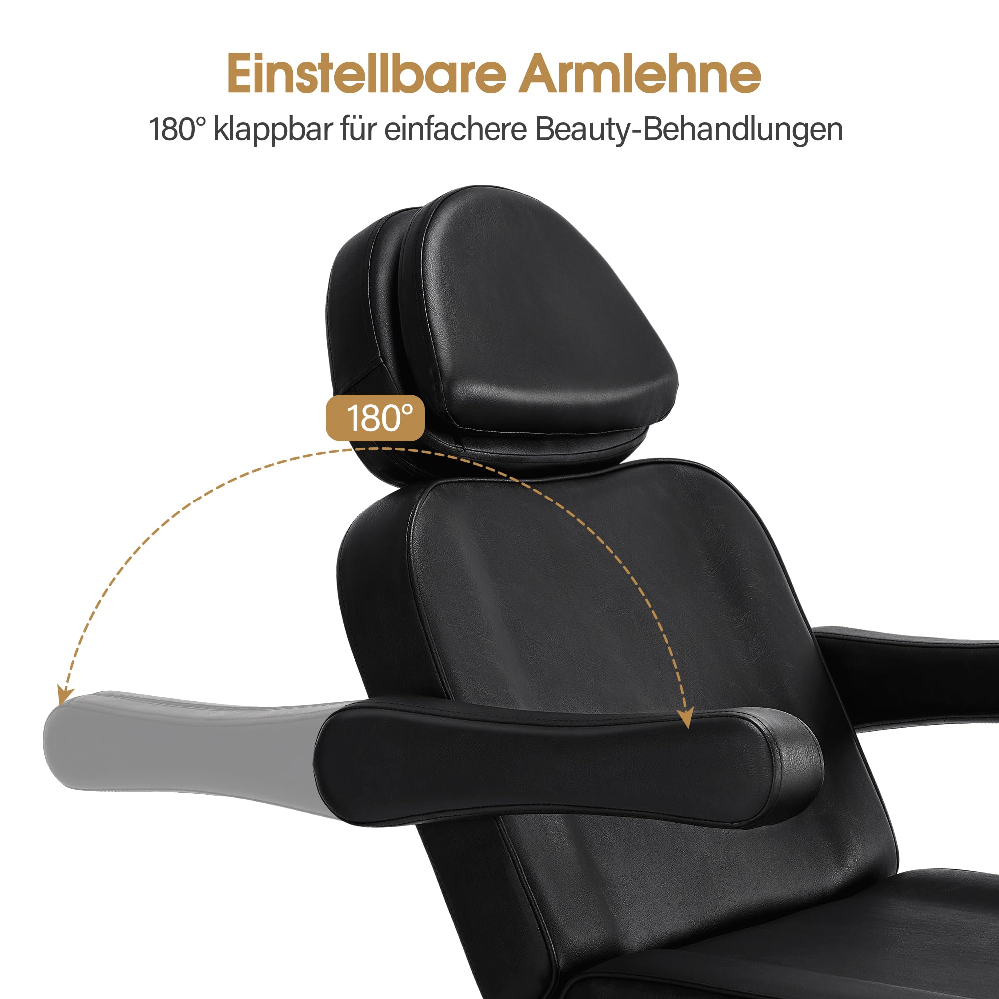 BarberPub Camilla de estética eléctrica con 3 Motores, Plegable y Ajustable 18 cm, reposabrazos giratorios 180°, para SPA (Negro/Cuero sintético)
