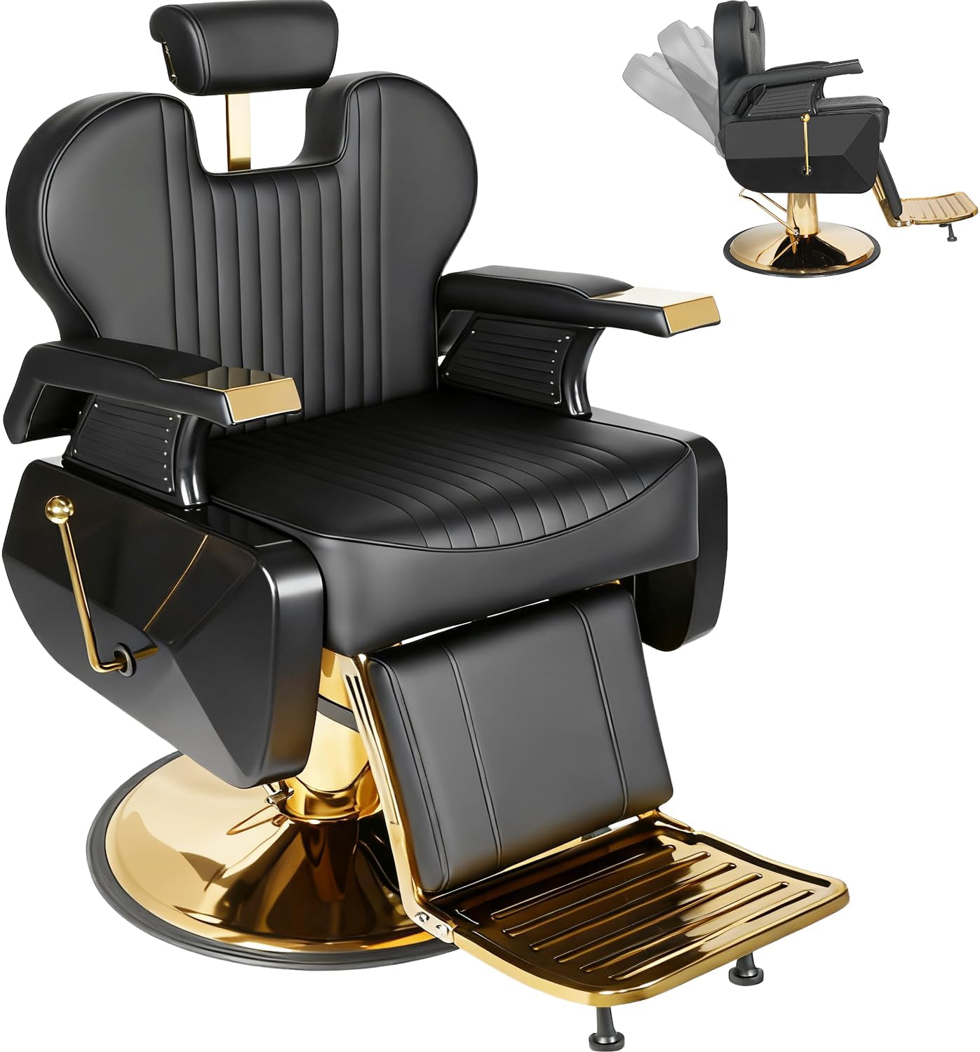 Barber Chair for Barbershop, Heavy Duty All-Purpose Reclining Salon Chairs for Hair Stylist, Hydraulic Salon Styling Chair for Beauty Spa Shampoo Tattoo Chair Equipment, Modern Black Gold