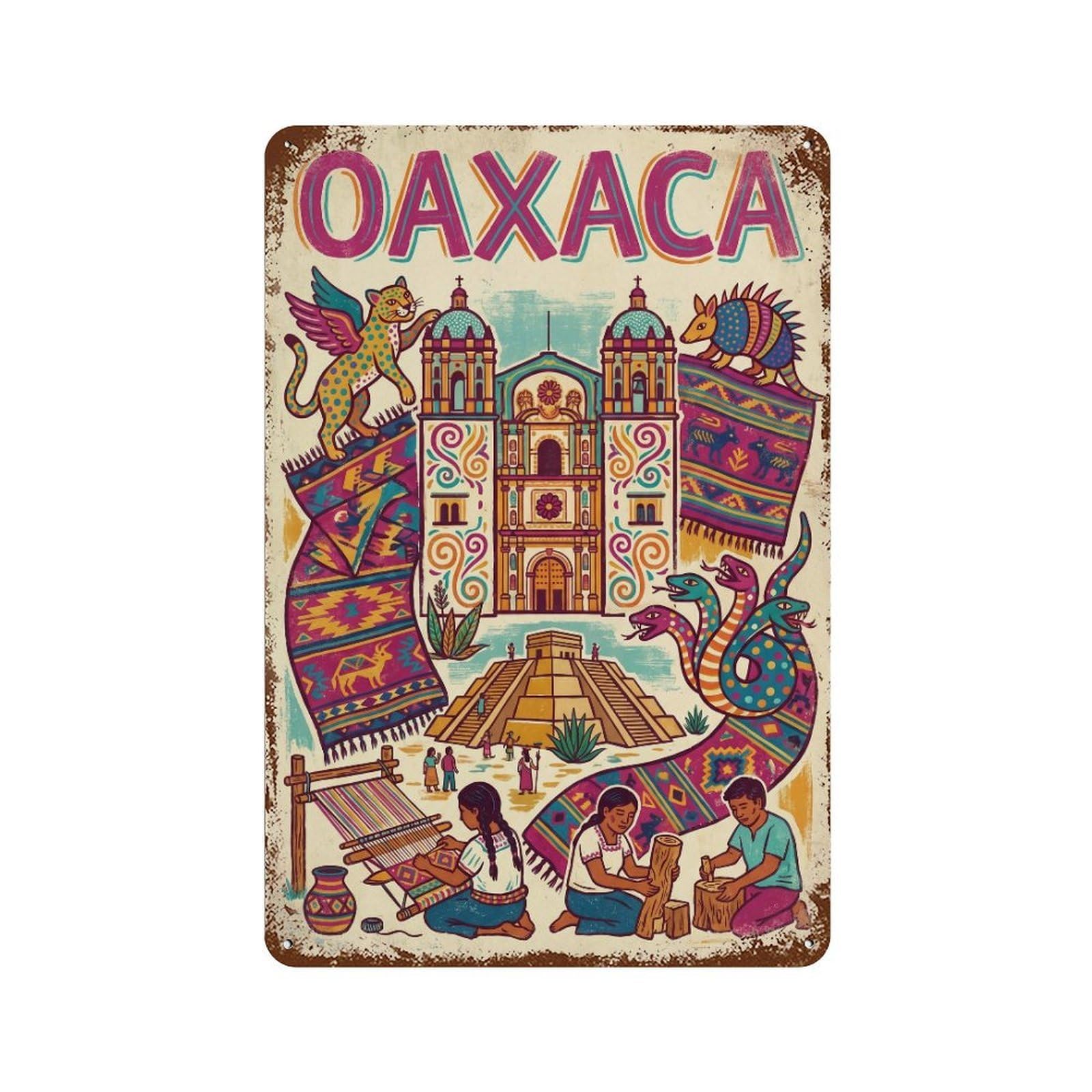 Metal Tin Sign Travel Mexico Oaxaca Vintage