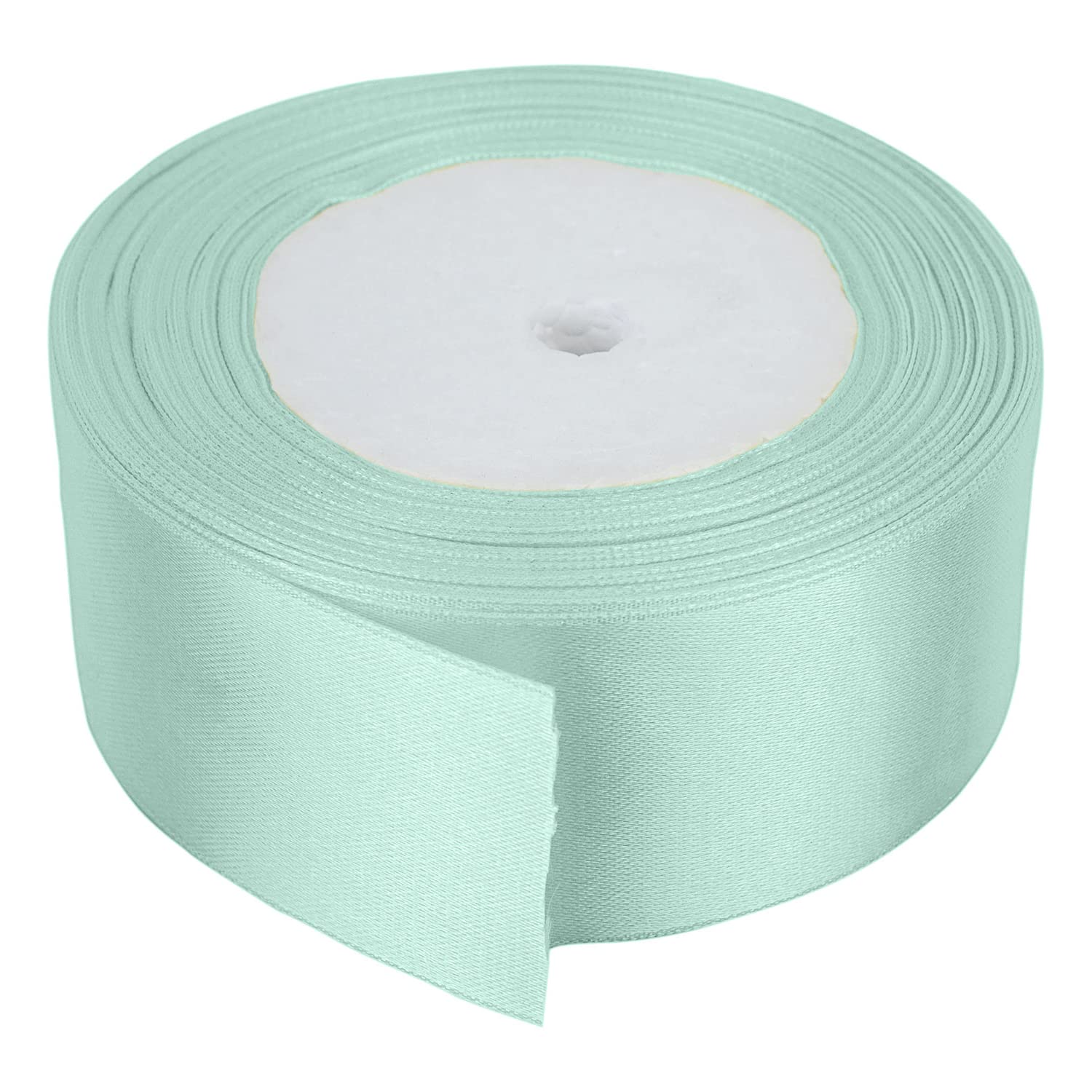 Trimming Shop Pastel Green Ribbon Roll - 50mm x 25 Metres - Double Sided Satin Brightly Coloured - 100% Polyester - for Gift Wrapping, Decorating, Arts and Craft - Machine Washable